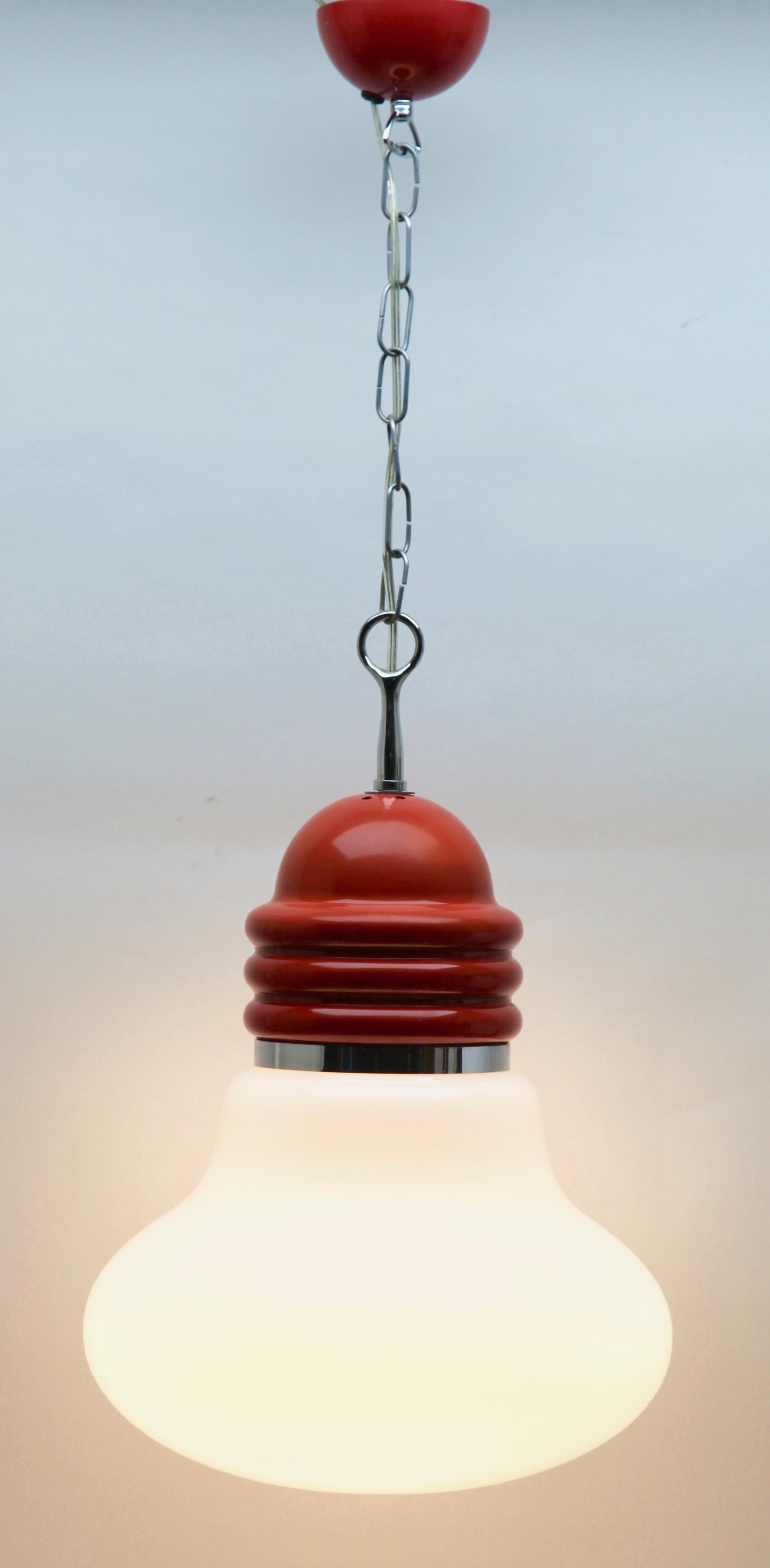Mid-Century Modern Vintage Pendant Ceiling Light in the Schape of a Big Bulb, Opaque Glass, 1960s For Sale