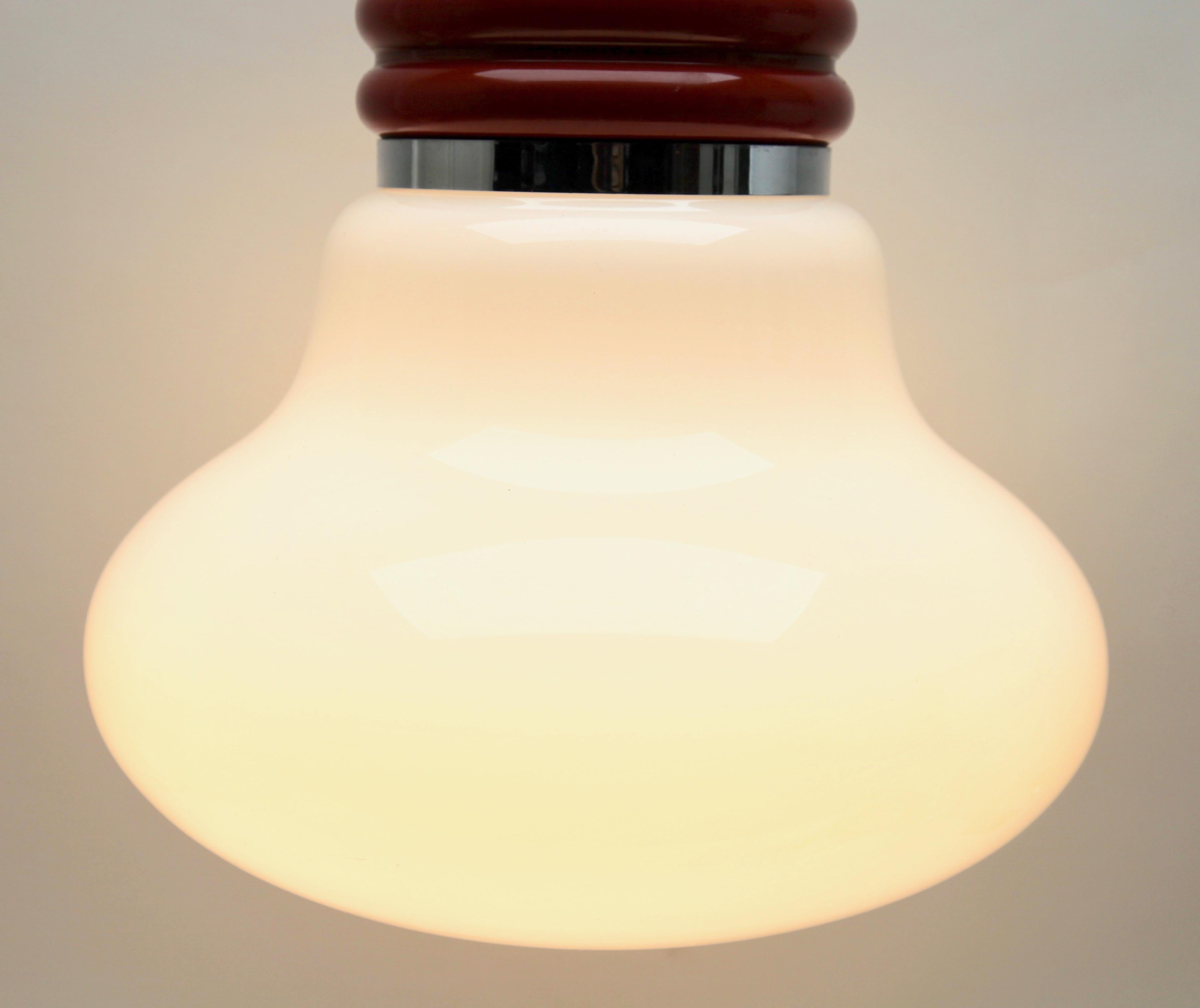 Dutch Vintage Pendant Ceiling Light in the Schape of a Big Bulb, Opaque Glass, 1960s For Sale