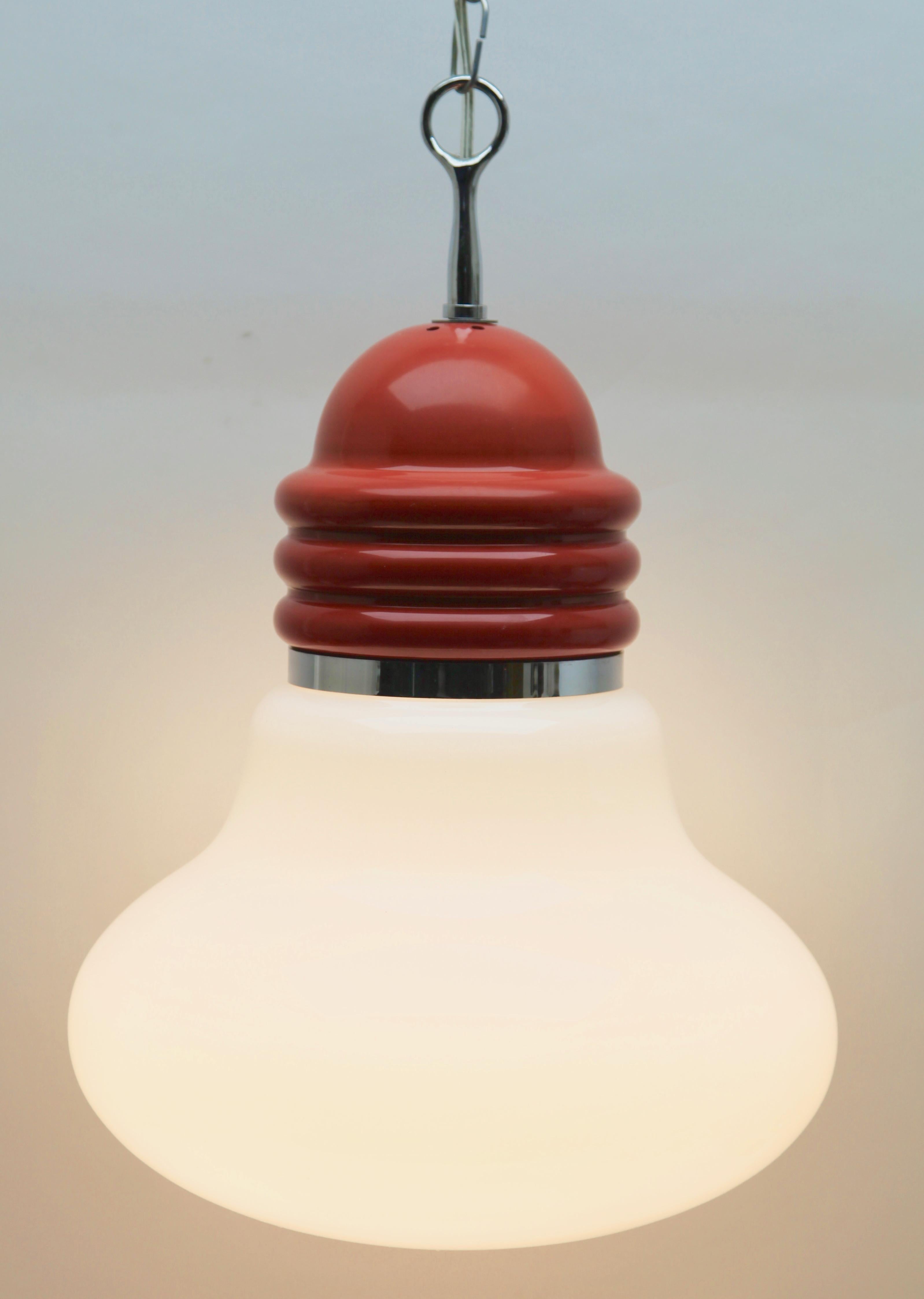 Hand-Crafted Vintage Pendant Ceiling Light in the Schape of a Big Bulb, Opaque Glass, 1960s For Sale