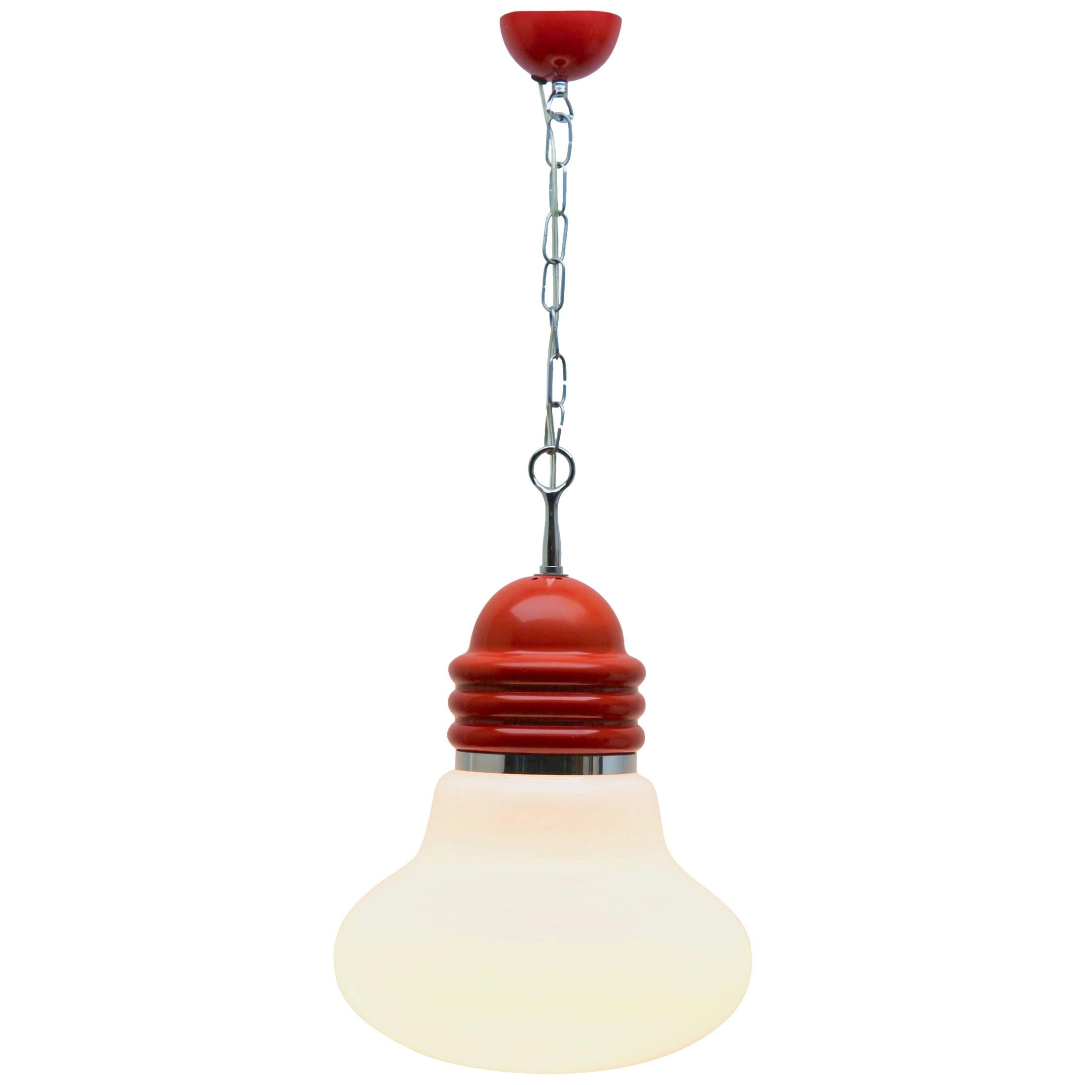 Vintage Pendant Ceiling Light in the Schape of a Big Bulb, Opaque Glass, 1960s For Sale