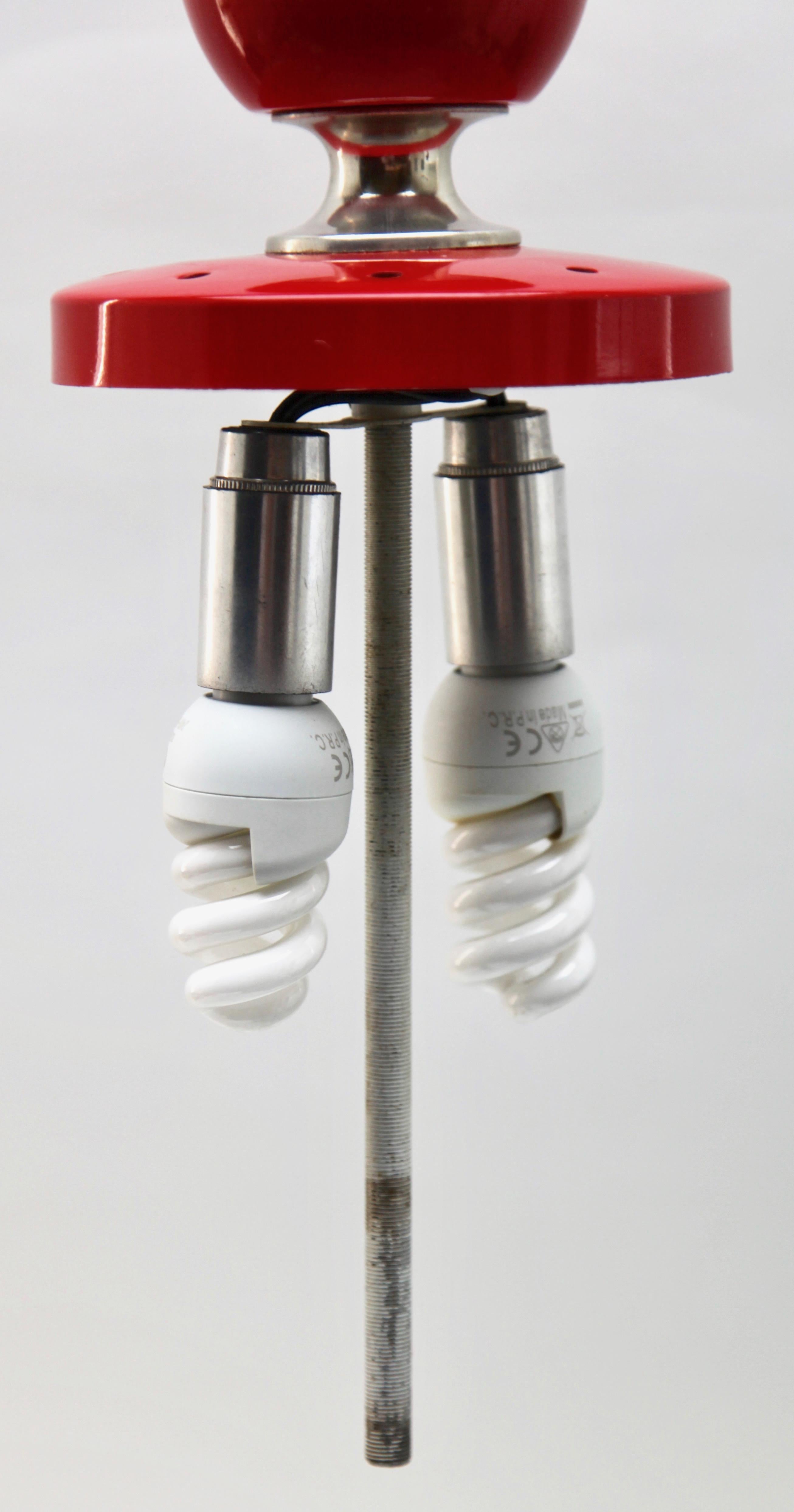 Vintage Pendant Ceiling Light White Wooden Red Details Opaque Glass, 1960s 4