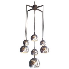 Vintage Pendant Chandelier 1970s Space Age Ufo Atom Lamp Chrome 70s