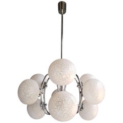 Vintage Pendant Chandelier 1970s Space Age Ufo Atom Lamp White Chrome