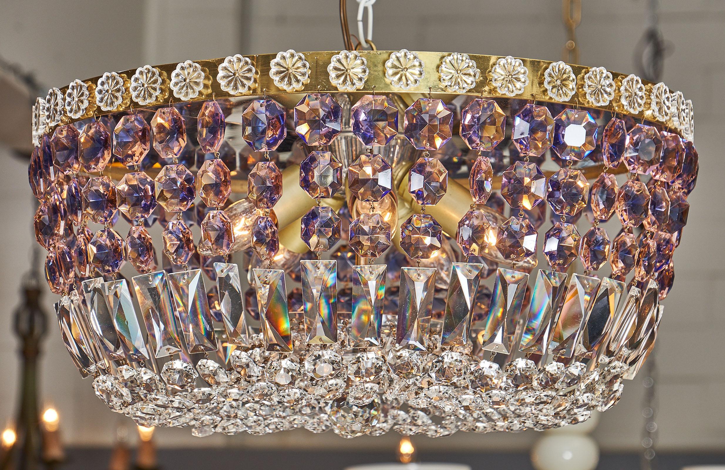 Vintage Pendant Crystal Chandelier  In Good Condition In Austin, TX