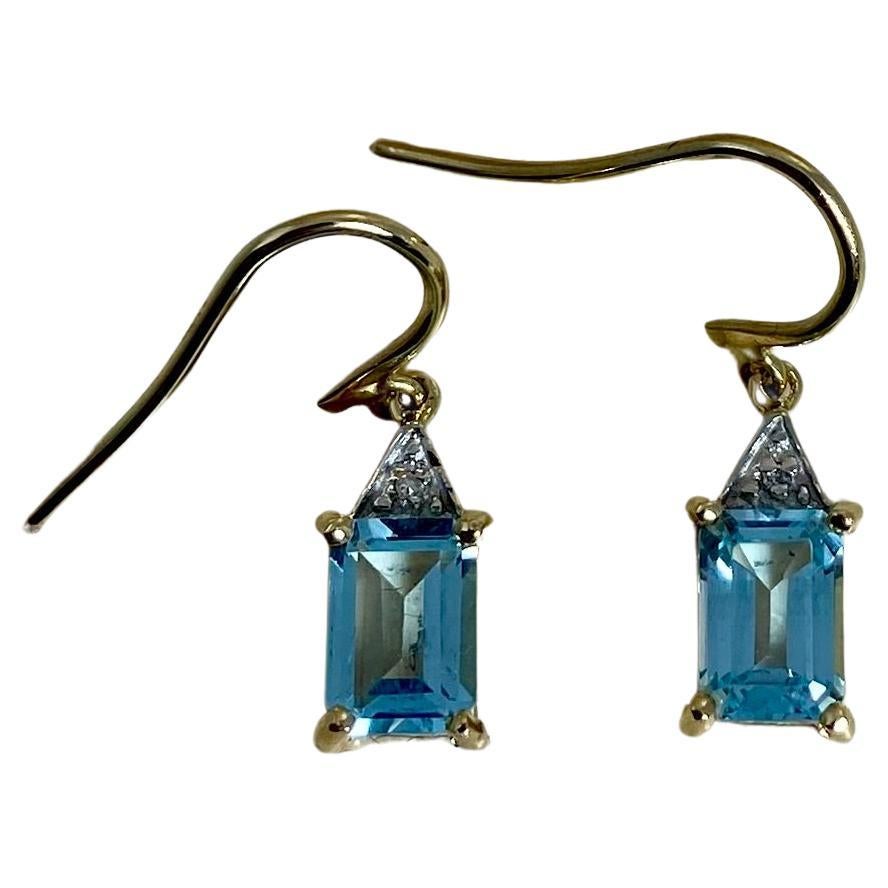Vintage Pendant Earrings with bright Blue Topas with diamond stimulant For Sale