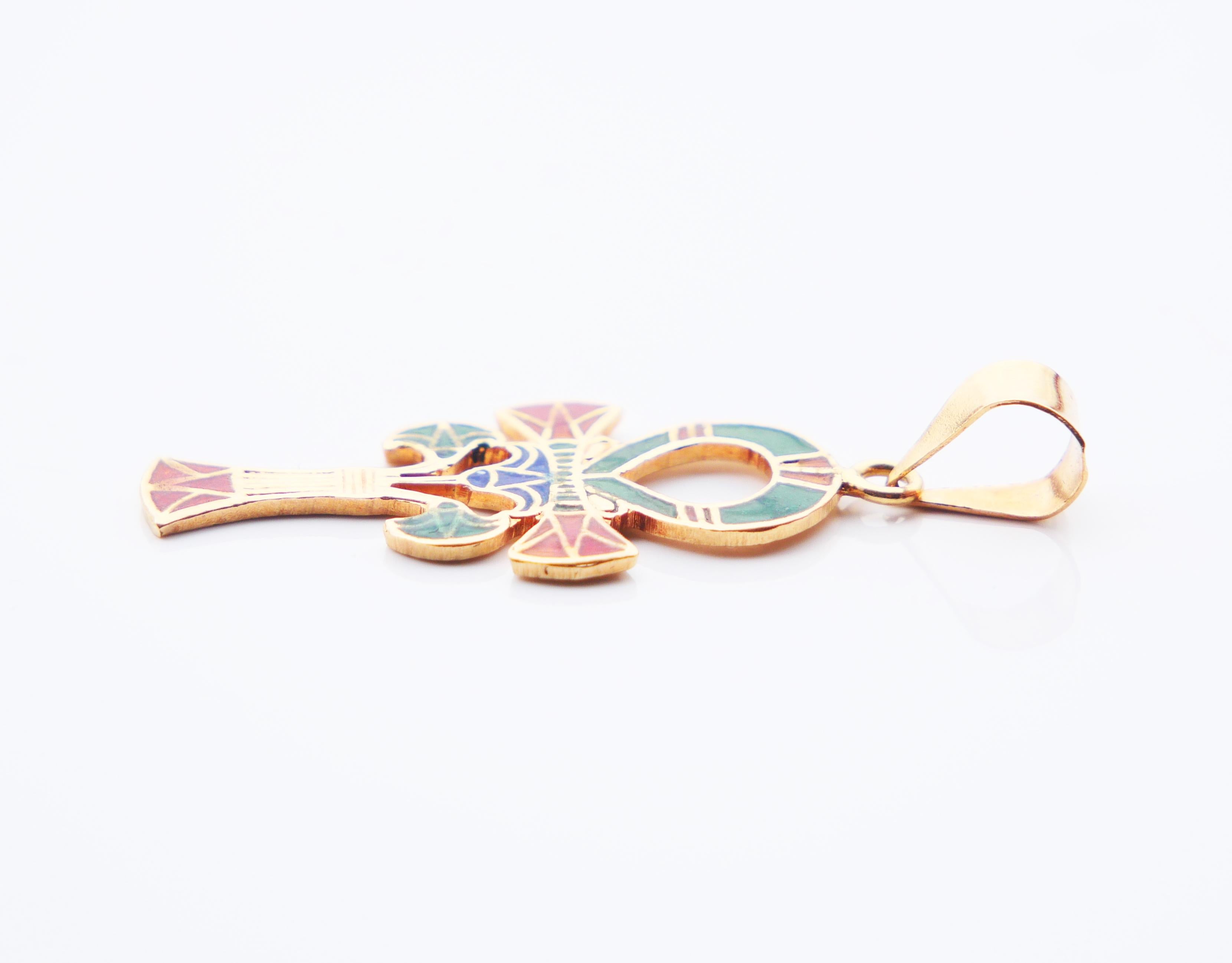 Vintage Pendant Egyptian ANKH Key Of Life Enamels solid 18K Gold / 2gr in vendita 1