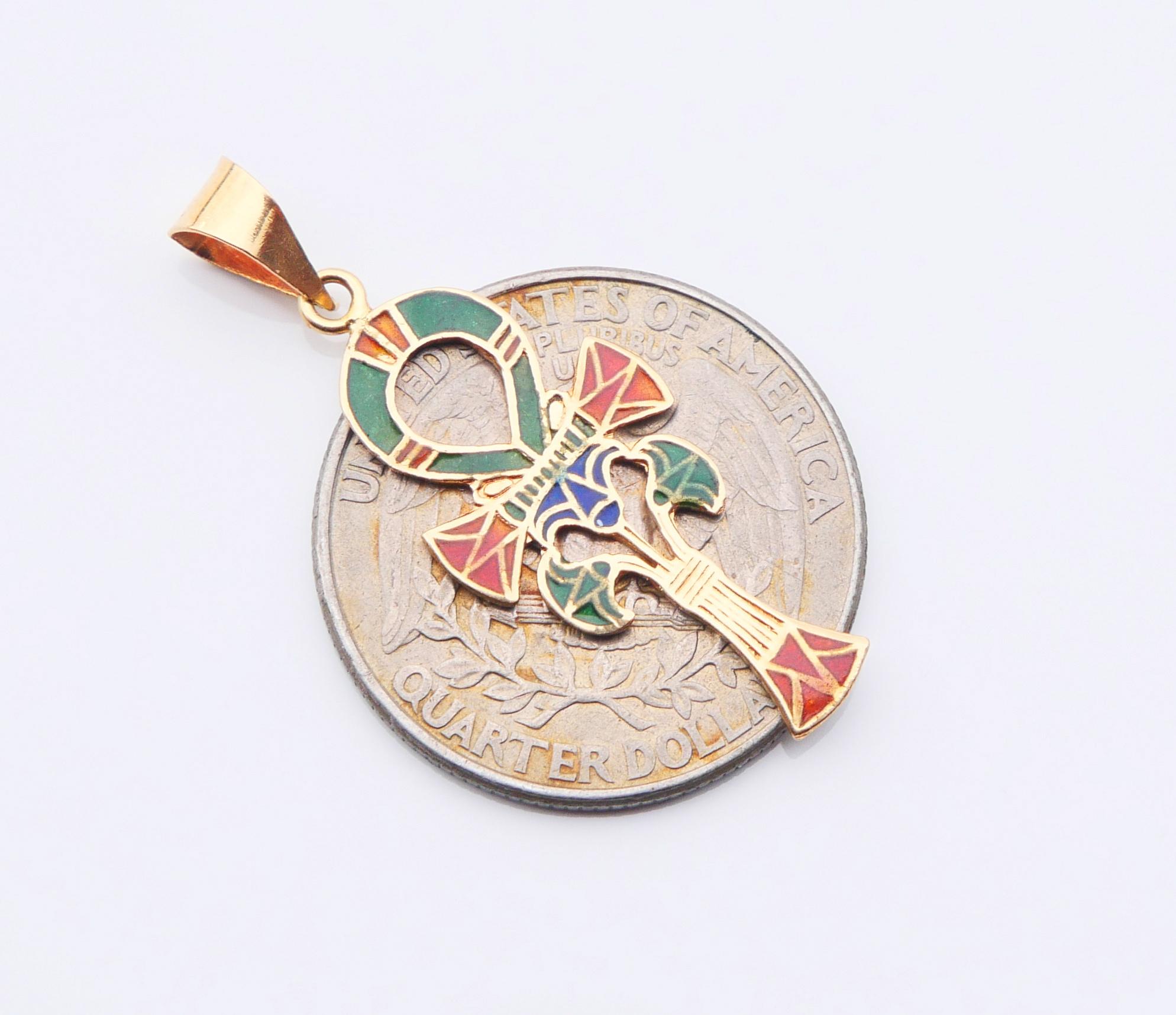 Vintage Pendant Egyptian ANKH Key Of Life Enamels solid 18K Gold / 2gr in vendita 2
