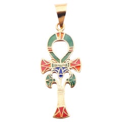 Vintage Pendant Egyptian ANKH Key Of Life Enamels solid 18K Gold / 2gr