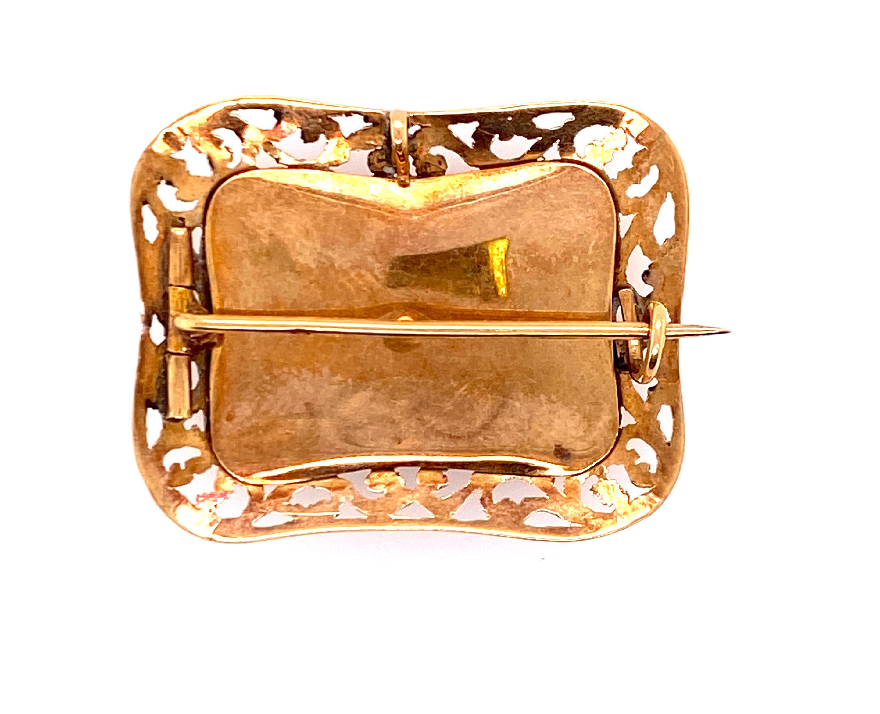 Femenino o masculino Colgante Vintage Flor Cesta Diorama Broche Oro Amarillo Antiguo Victoriano en venta