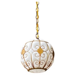 Vintage Pendant Glass & Brass Chandelier by Halcolite