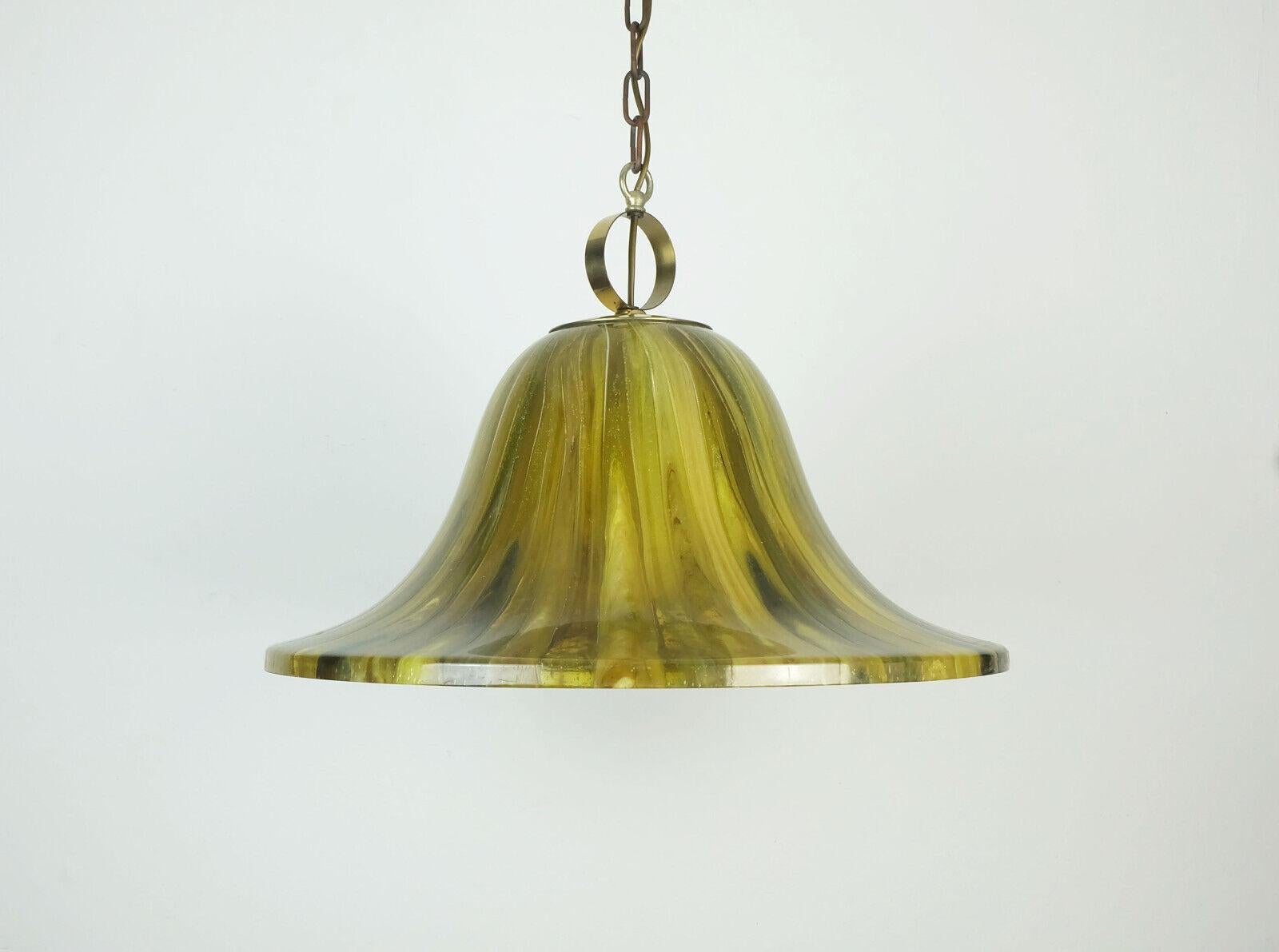 vintage PENDANT LAMP amber color acrylic and brass 1970s  For Sale 4