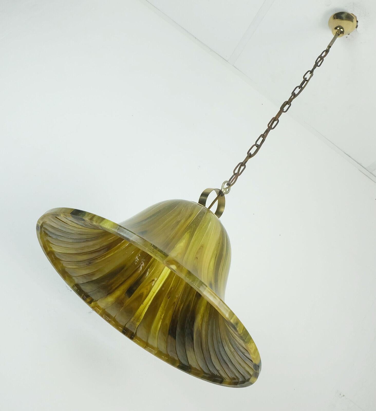 Mid-Century Modern vintage PENDANT LAMP amber color acrylic and brass 1970s  For Sale