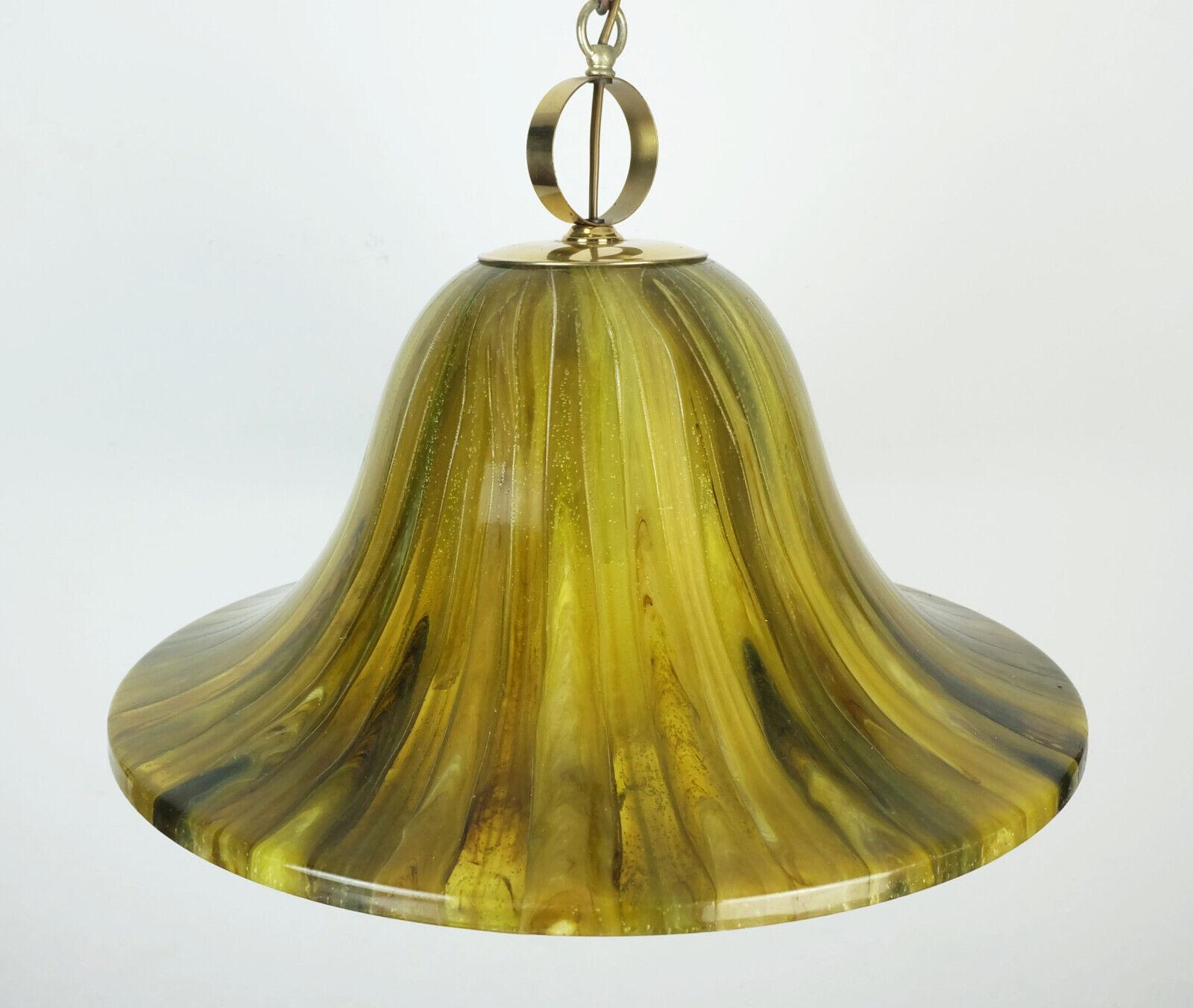 German vintage PENDANT LAMP amber color acrylic and brass 1970s  For Sale
