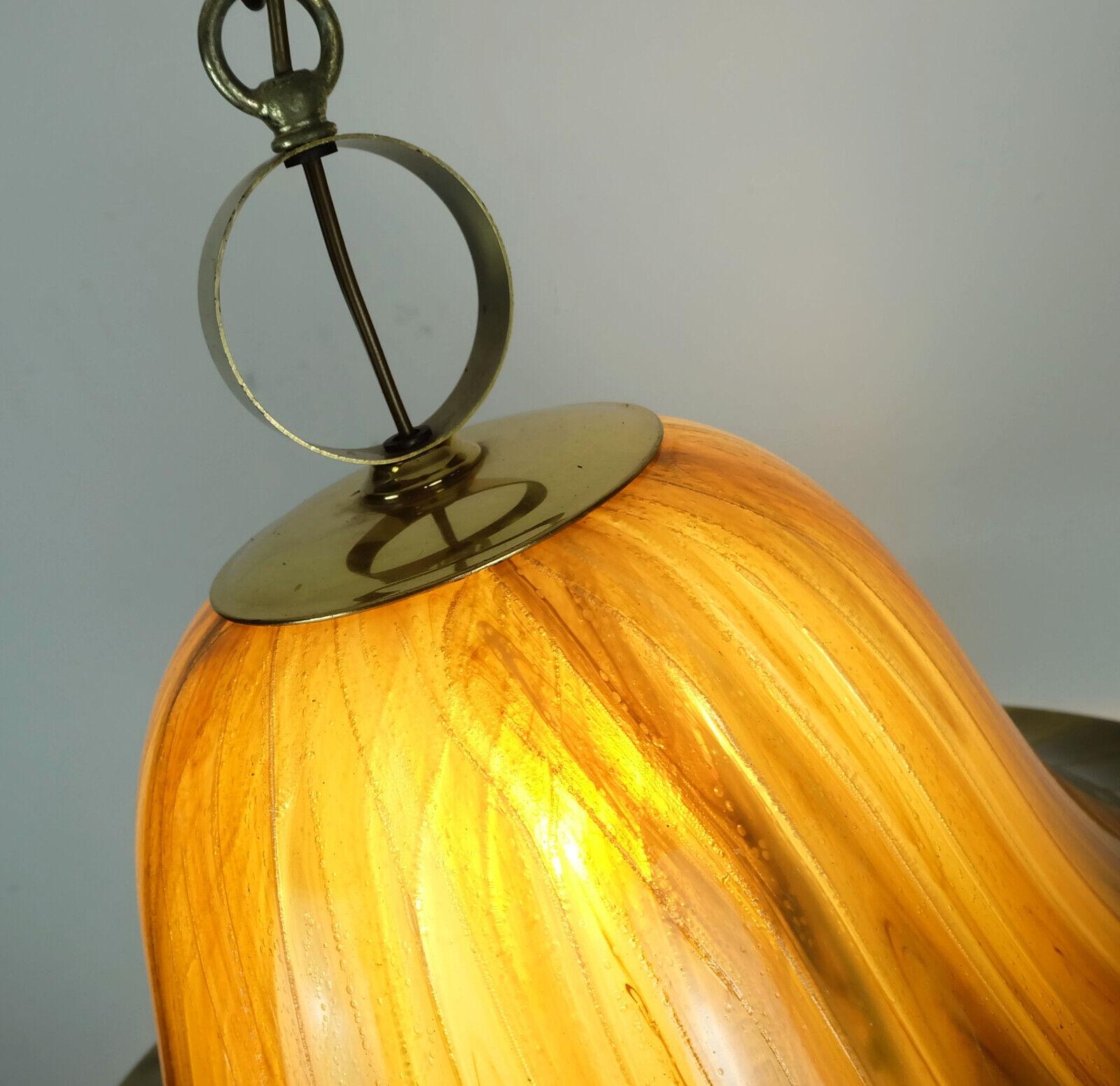vintage PENDANT LAMP amber color acrylic and brass 1970s  In Good Condition For Sale In Mannheim, DE
