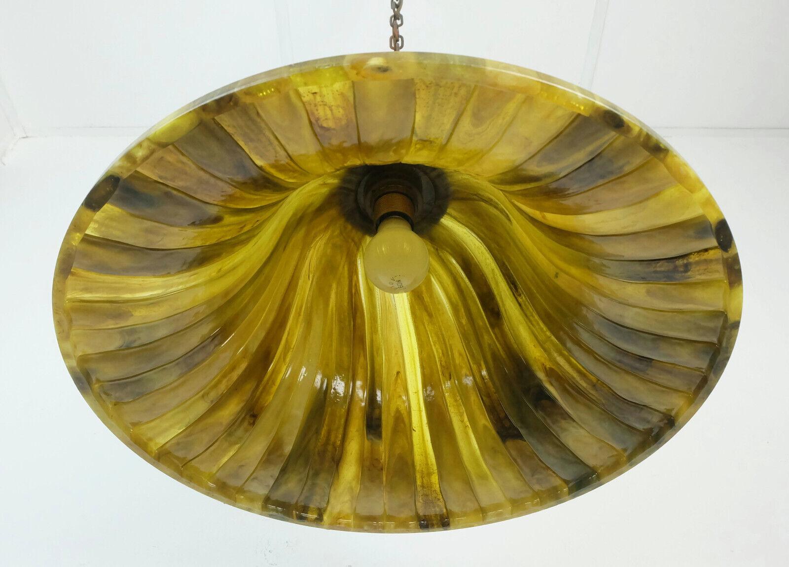 Late 20th Century vintage PENDANT LAMP amber color acrylic and brass 1970s  For Sale