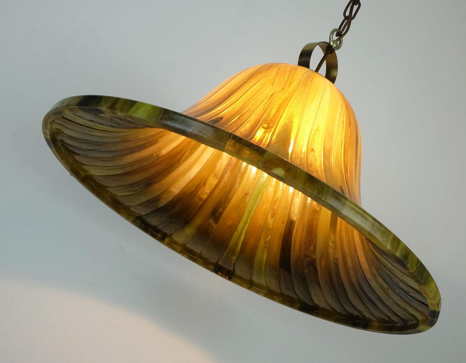 Brass vintage PENDANT LAMP amber color acrylic and brass 1970s  For Sale