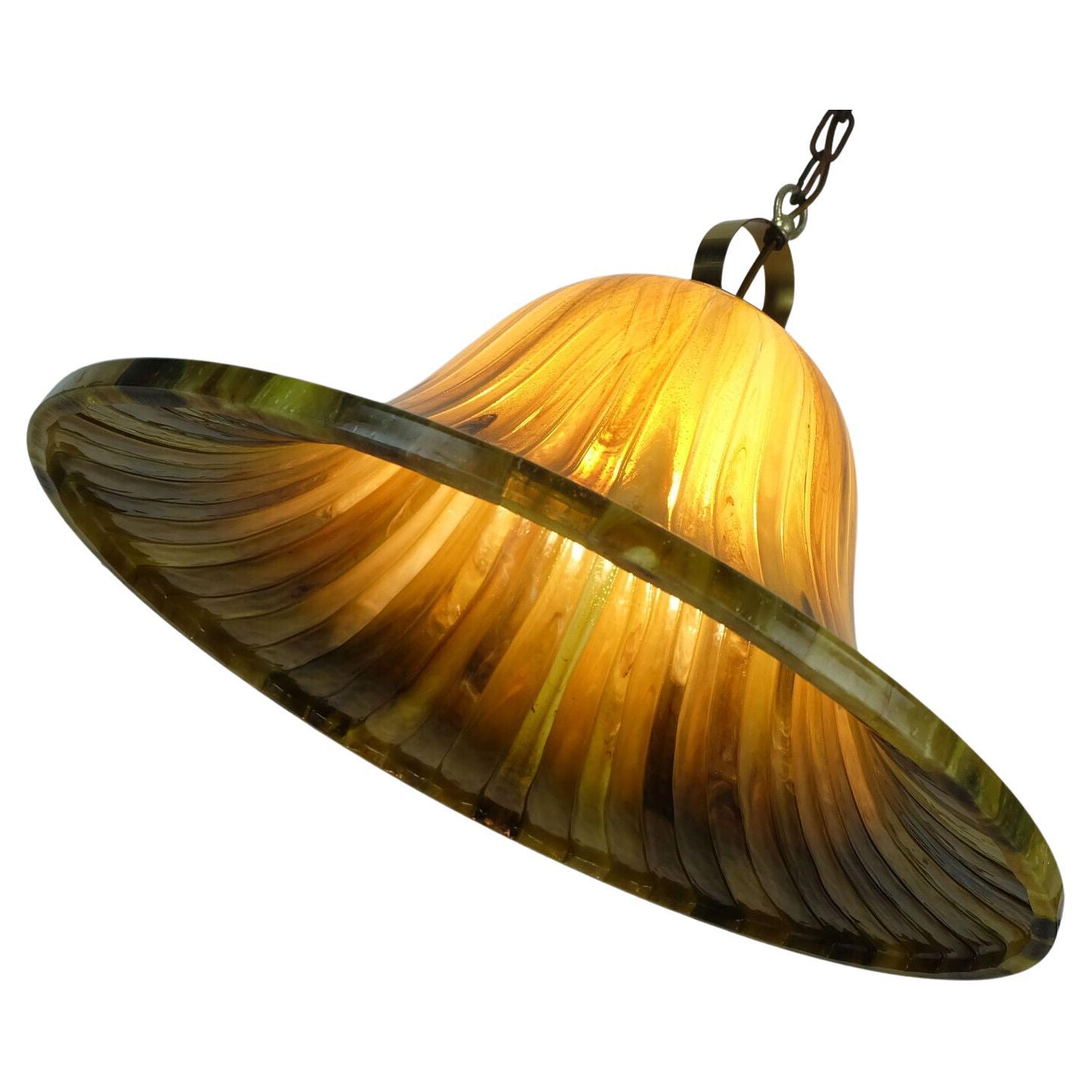 vintage PENDANT LAMP amber color acrylic and brass 1970s 