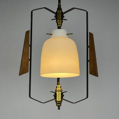 Stilnovo Vintage Pendant Lamp, Glass & Wood, Mid-Century Modern
