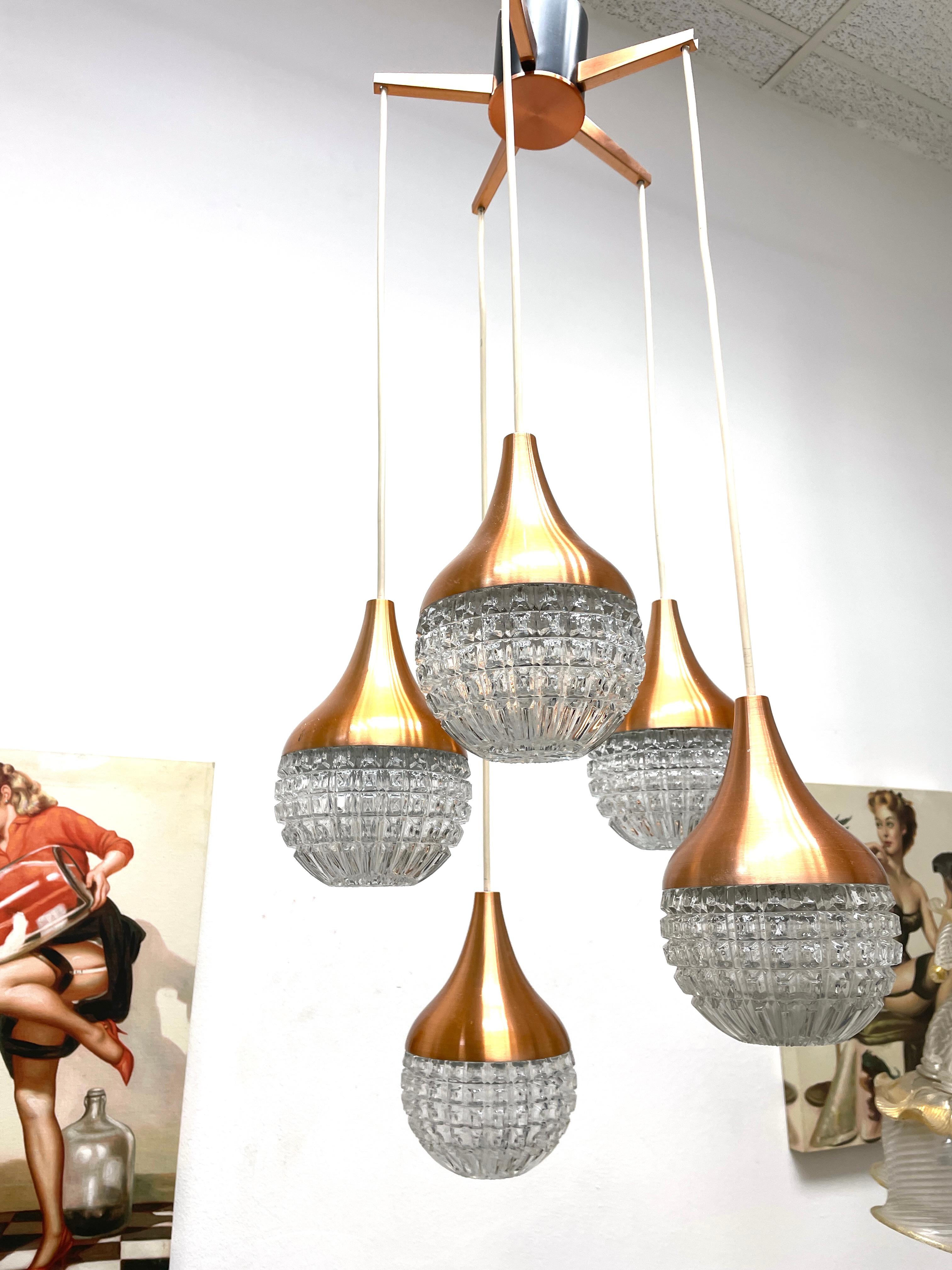 Vintage Pendant Lamp Cascading Glass Balls Chandelier, Germany, 1960s For Sale 2