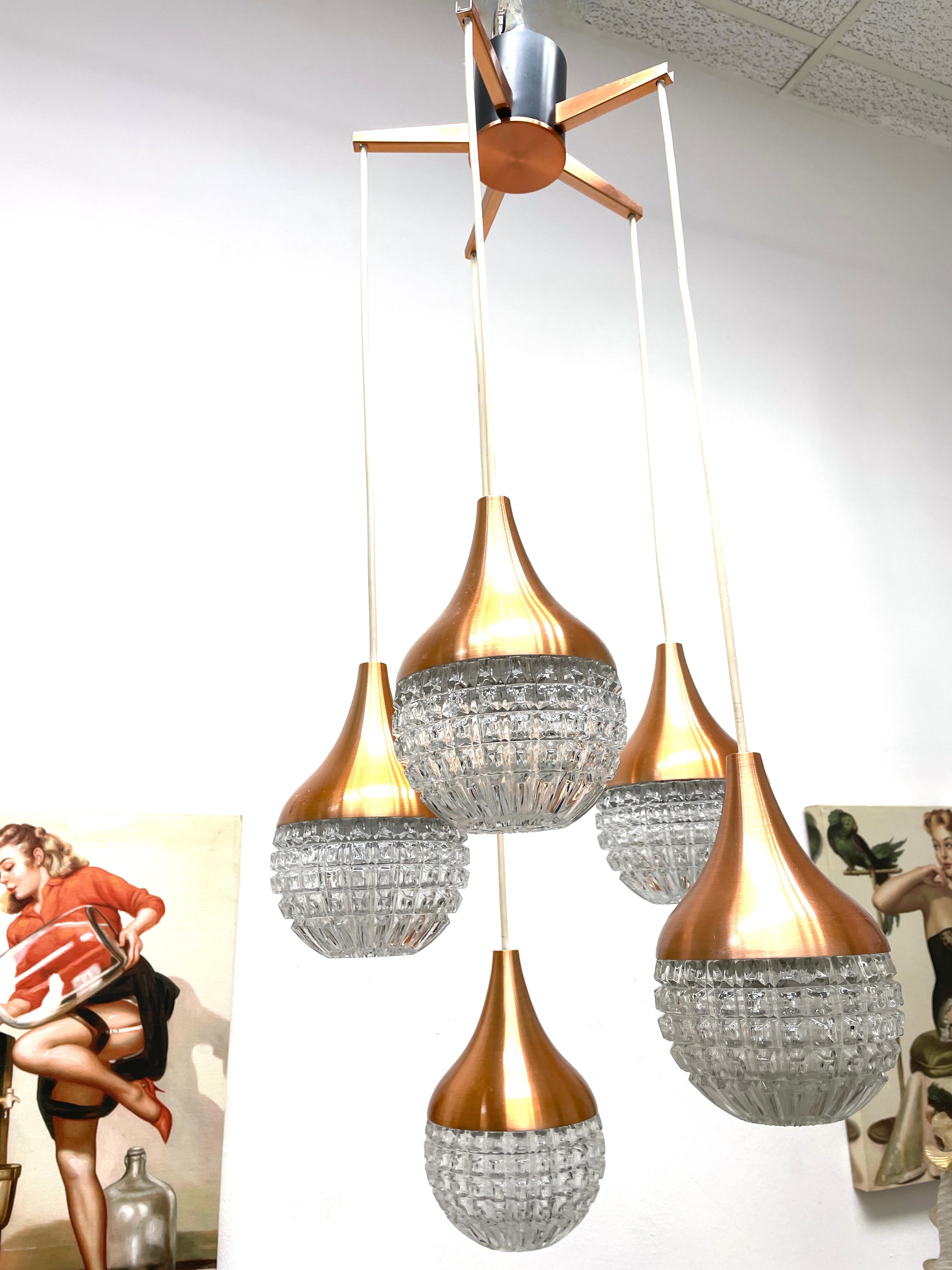 Vintage Pendant Lamp Cascading Glass Balls Chandelier, Germany, 1960s For Sale 3