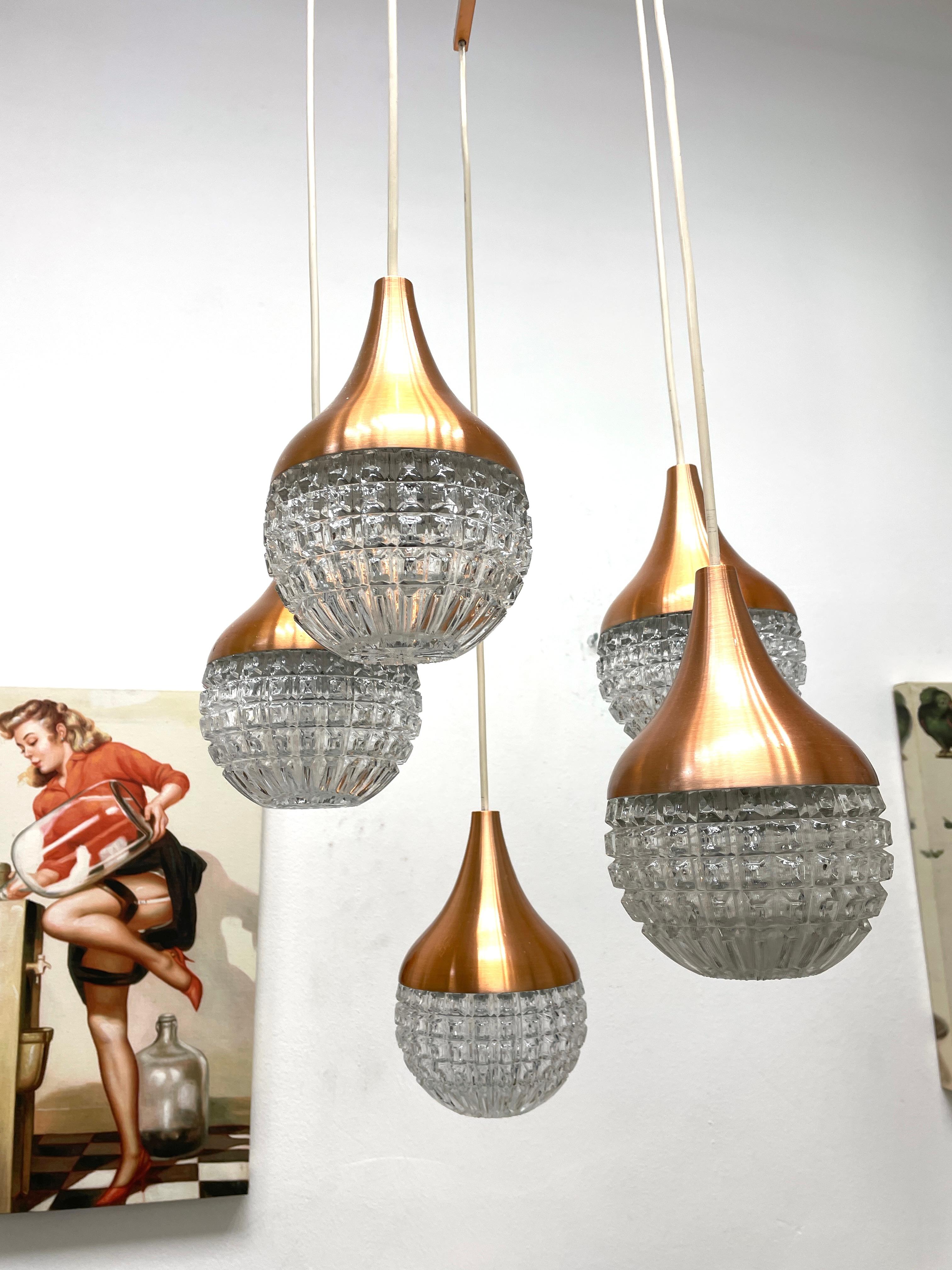 Vintage Pendant Lamp Cascading Glass Balls Chandelier, Germany, 1960s For Sale 4