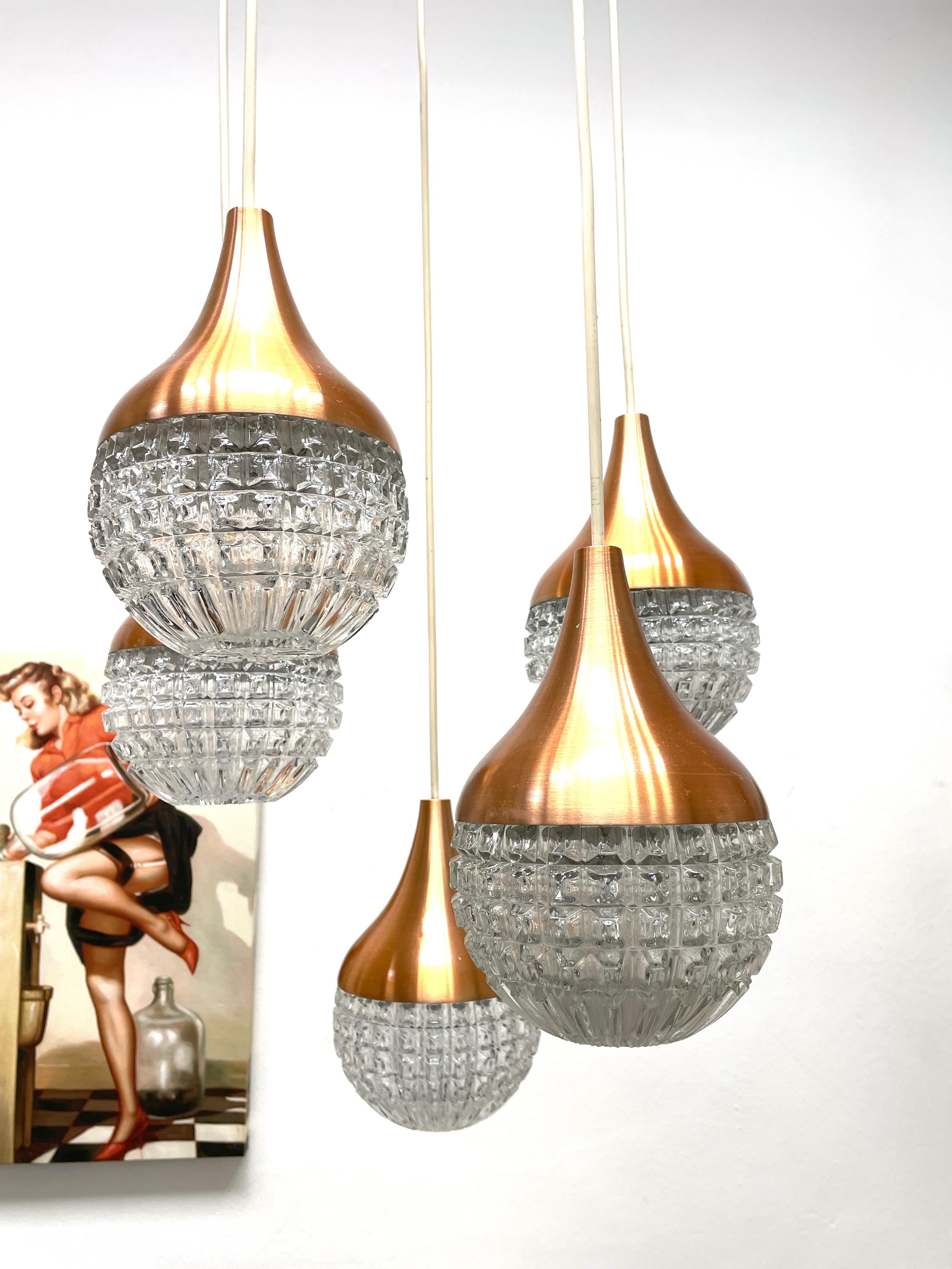 Vintage Pendant Lamp Cascading Glass Balls Chandelier, Germany, 1960s For Sale 5