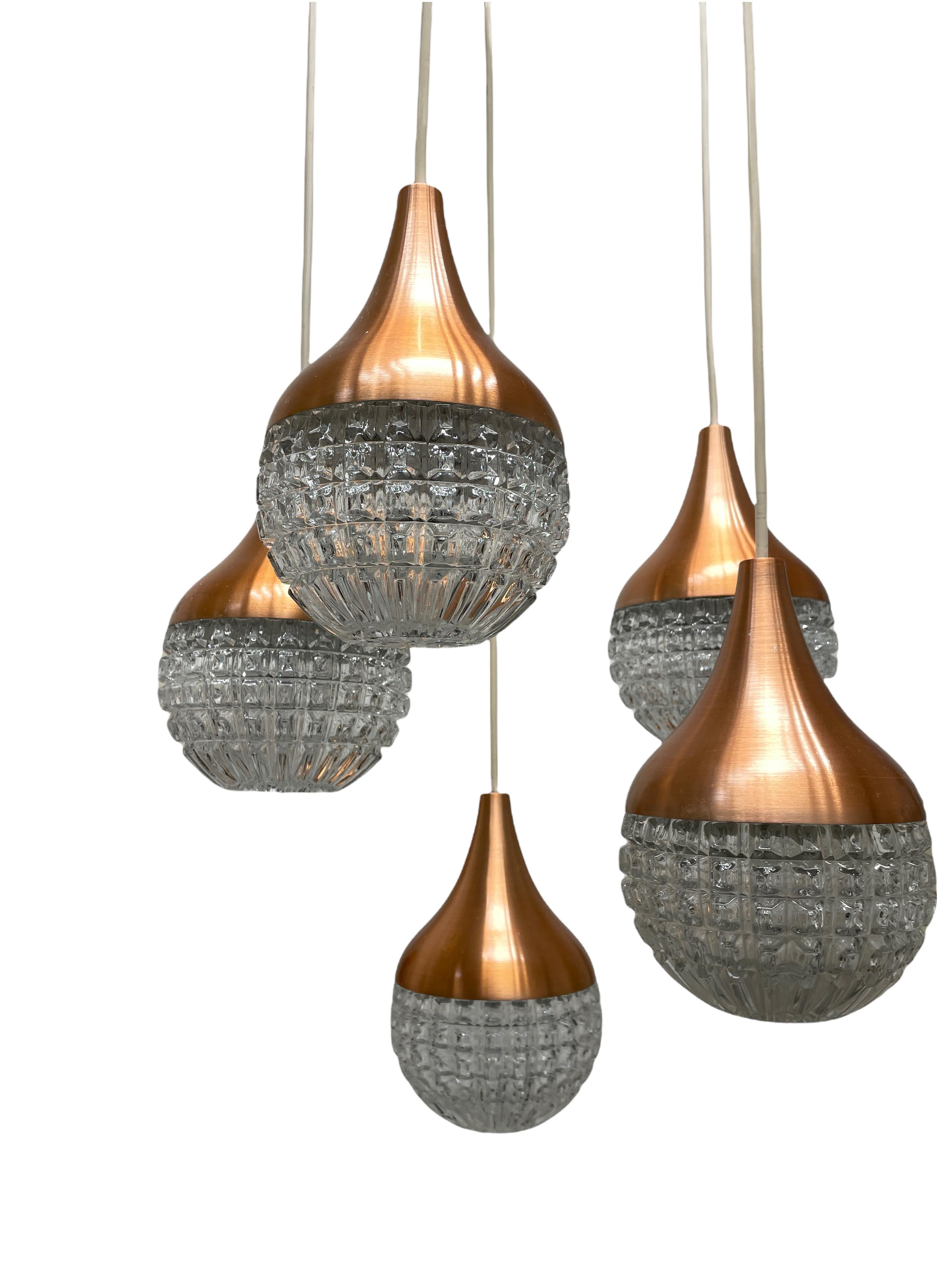 Mid-20th Century Vintage Pendant Lamp Cascading Glass Balls Chandelier, Germany, 1960s For Sale