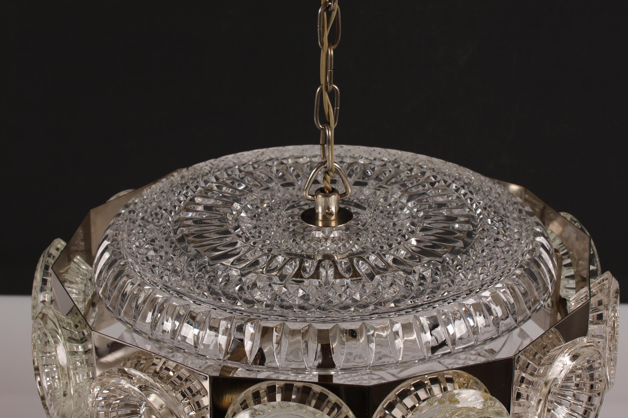 Swedish Vintage Pendant Lamp in Carl Fagerlund Style made of Silver and Glass, 1960s For Sale