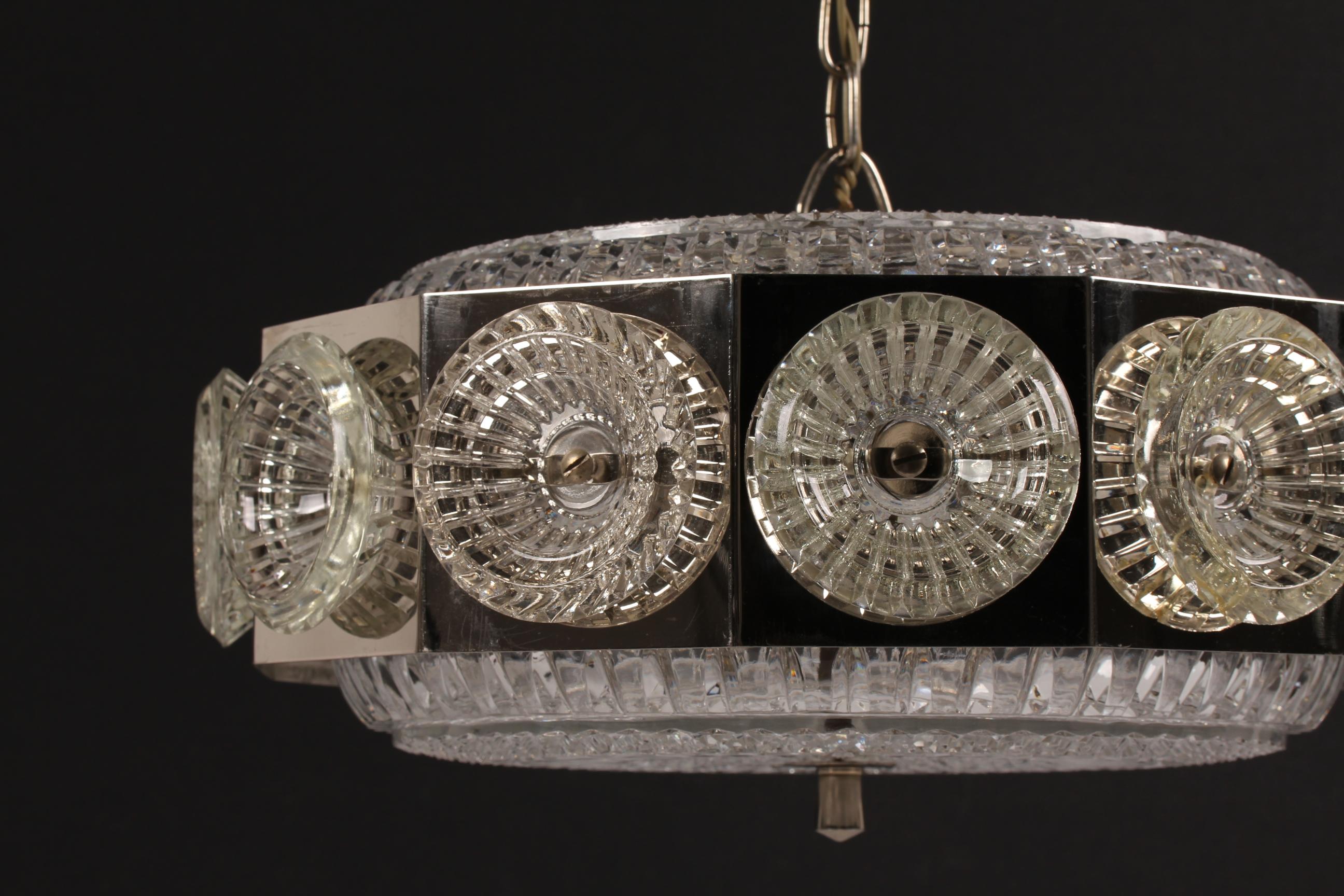 Mid-20th Century Vintage Pendant Lamp in Carl Fagerlund Style made of Silver and Glass, 1960s For Sale