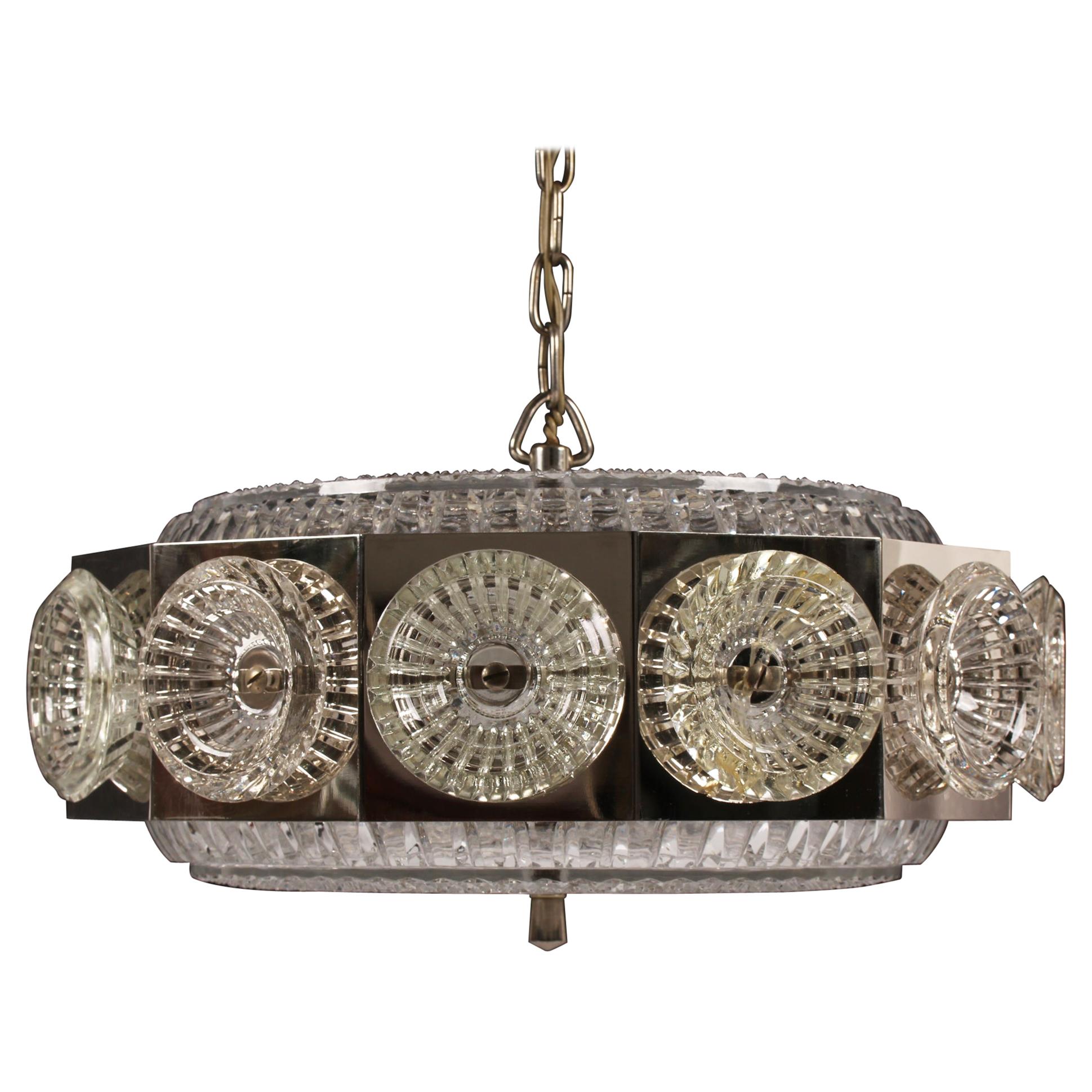 Ciondolo da soffitto vintage in stile Carl Fagerlund in metallo e vetro, anni '60 in vendita