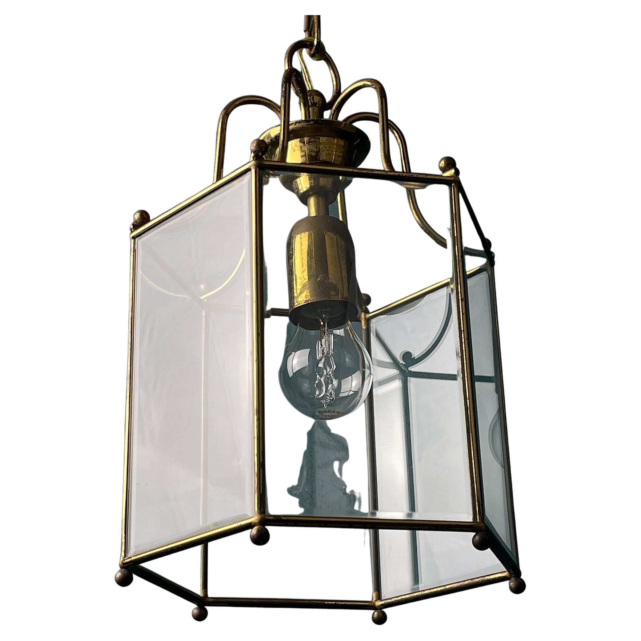 This beautiful brass lamp in the Gregorian style was made in Italy in the 60s of the last century. Completely original. Original glass with polished edges. The wiring is original. The lamp is in excellent vintage condition. Fully functional.