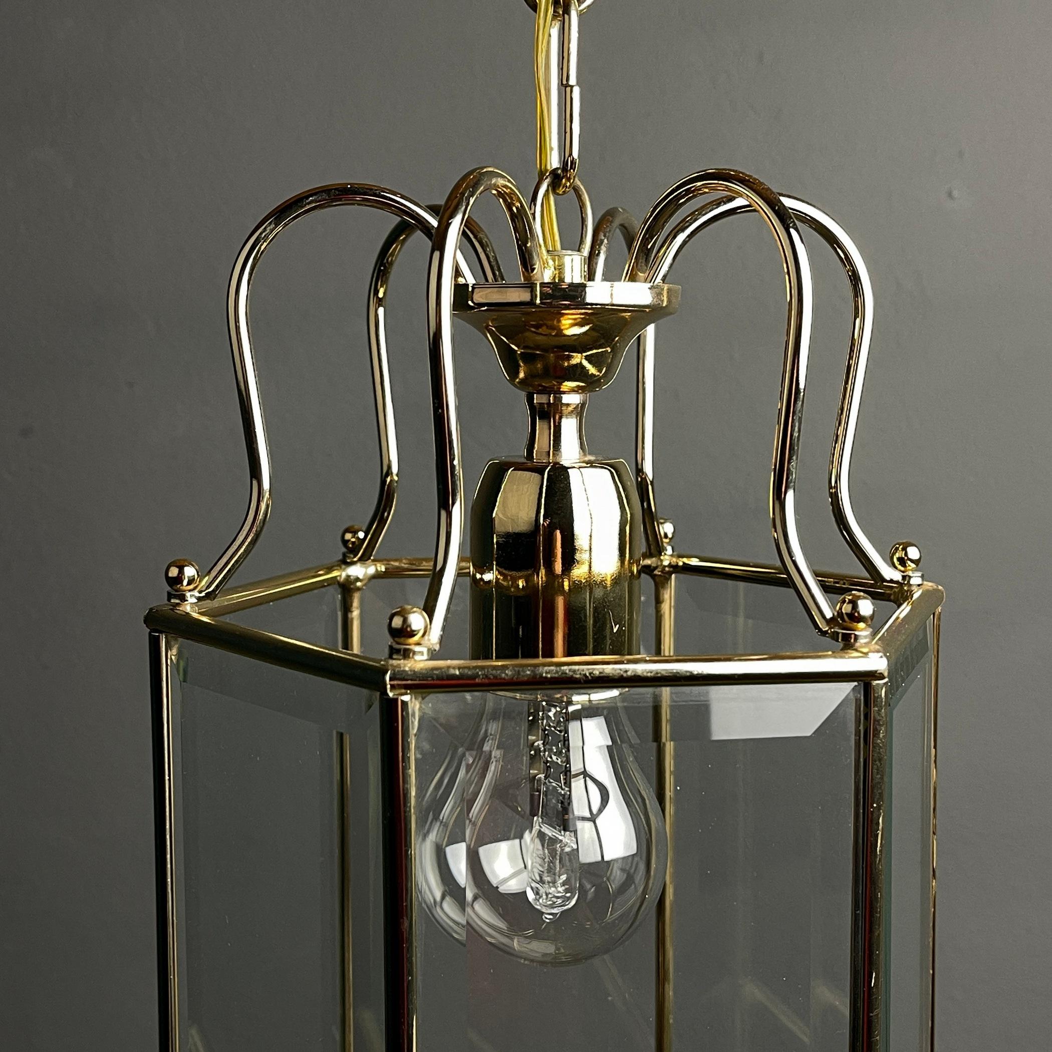 Vintage Pendant Lamp Italy '60s Brass Polished Glass For Sale 3