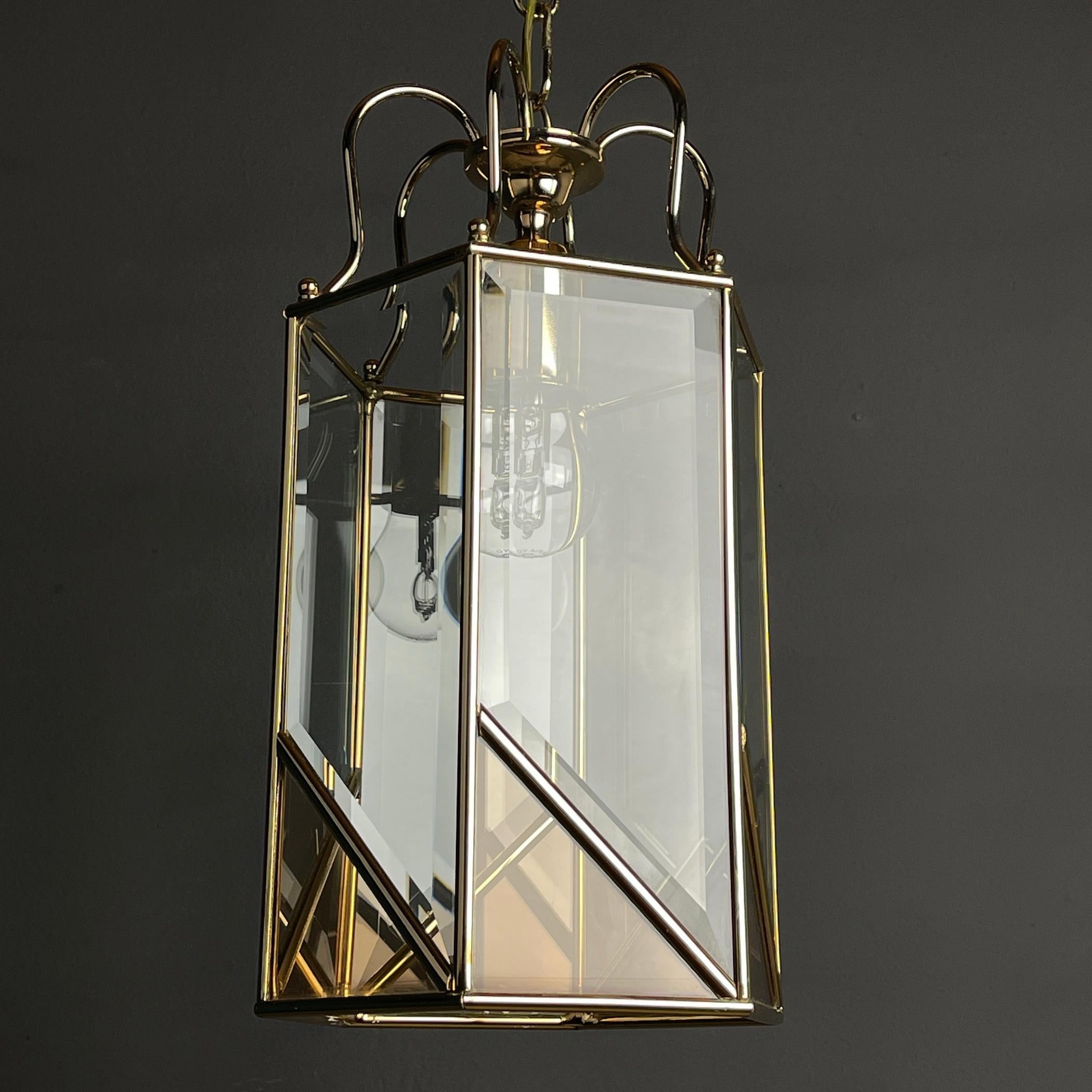 Vintage Pendant Lamp Italy '60s Brass Polished Glass For Sale 4