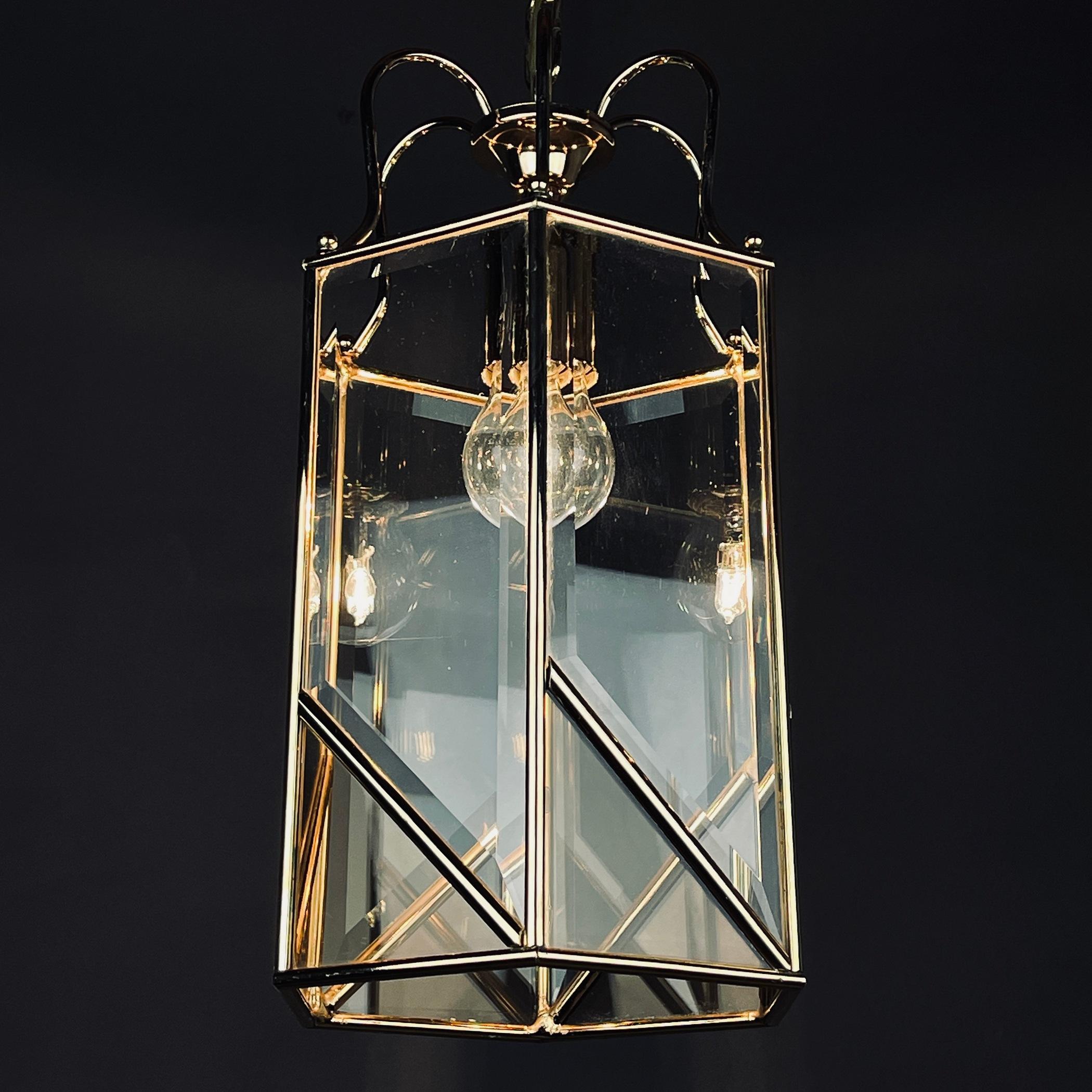 Mid-Century Modern Vintage Pendant Lamp Italy '60s Brass Polished Glass For Sale