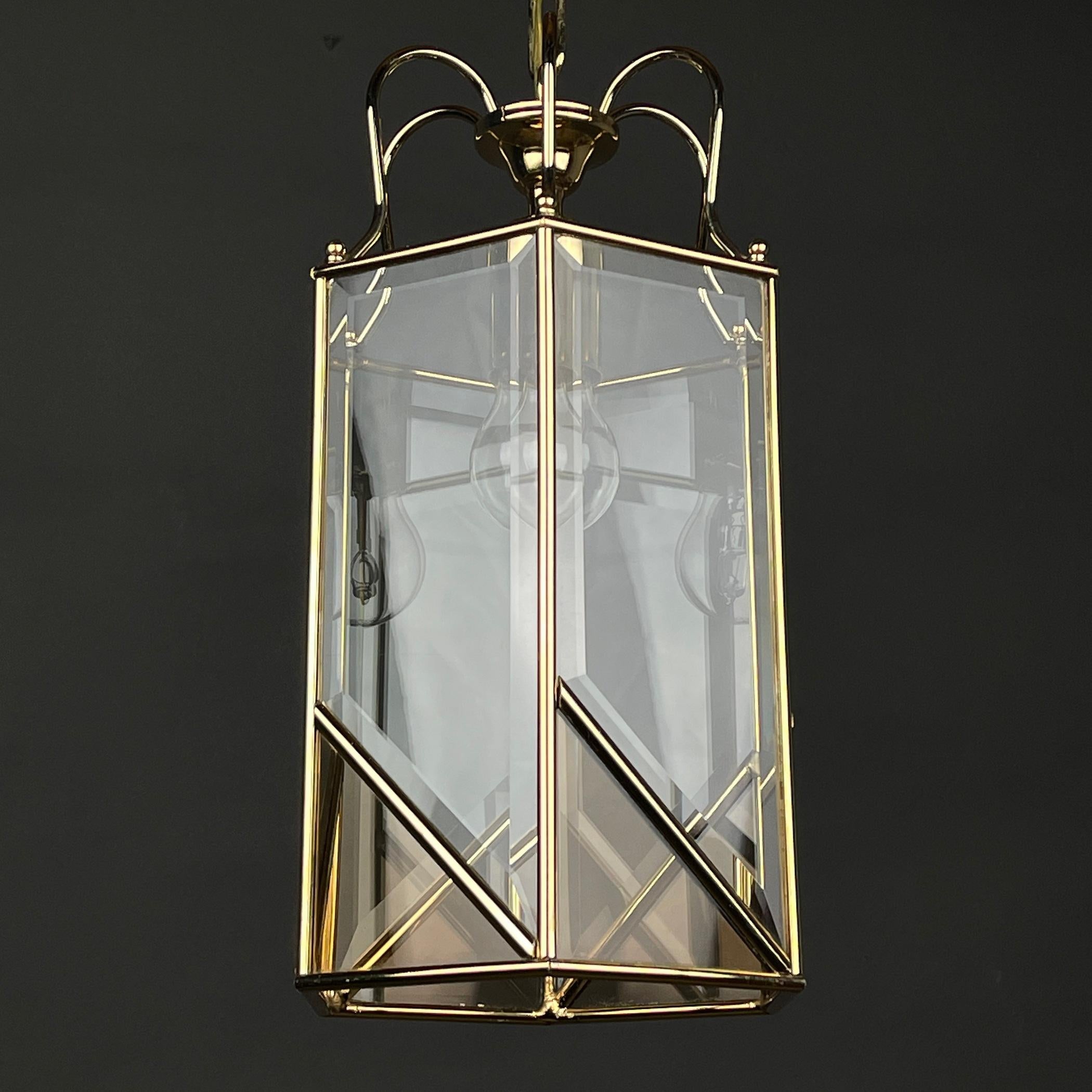 Italian Vintage Pendant Lamp Italy '60s Brass Polished Glass For Sale