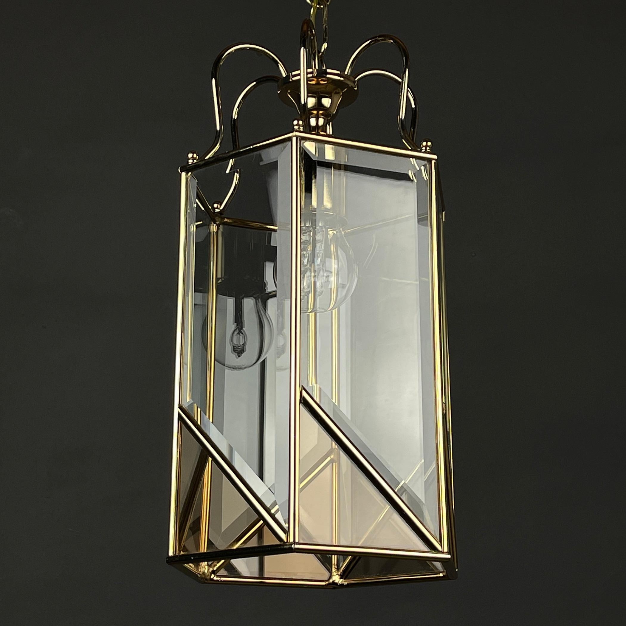 Vintage Pendant Lamp Italy '60s Brass Polished Glass In Good Condition For Sale In Miklavž Pri Taboru, SI