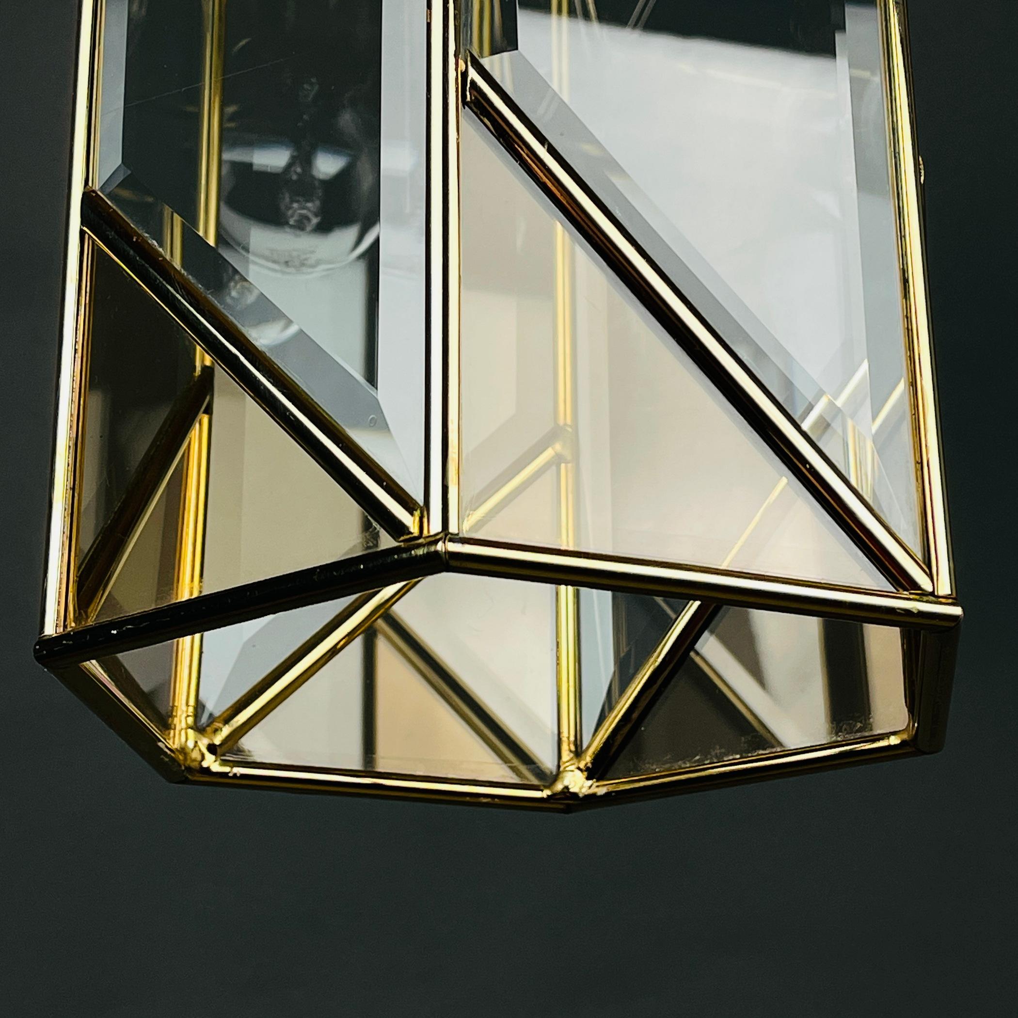 20th Century Vintage Pendant Lamp Italy '60s Brass Polished Glass For Sale