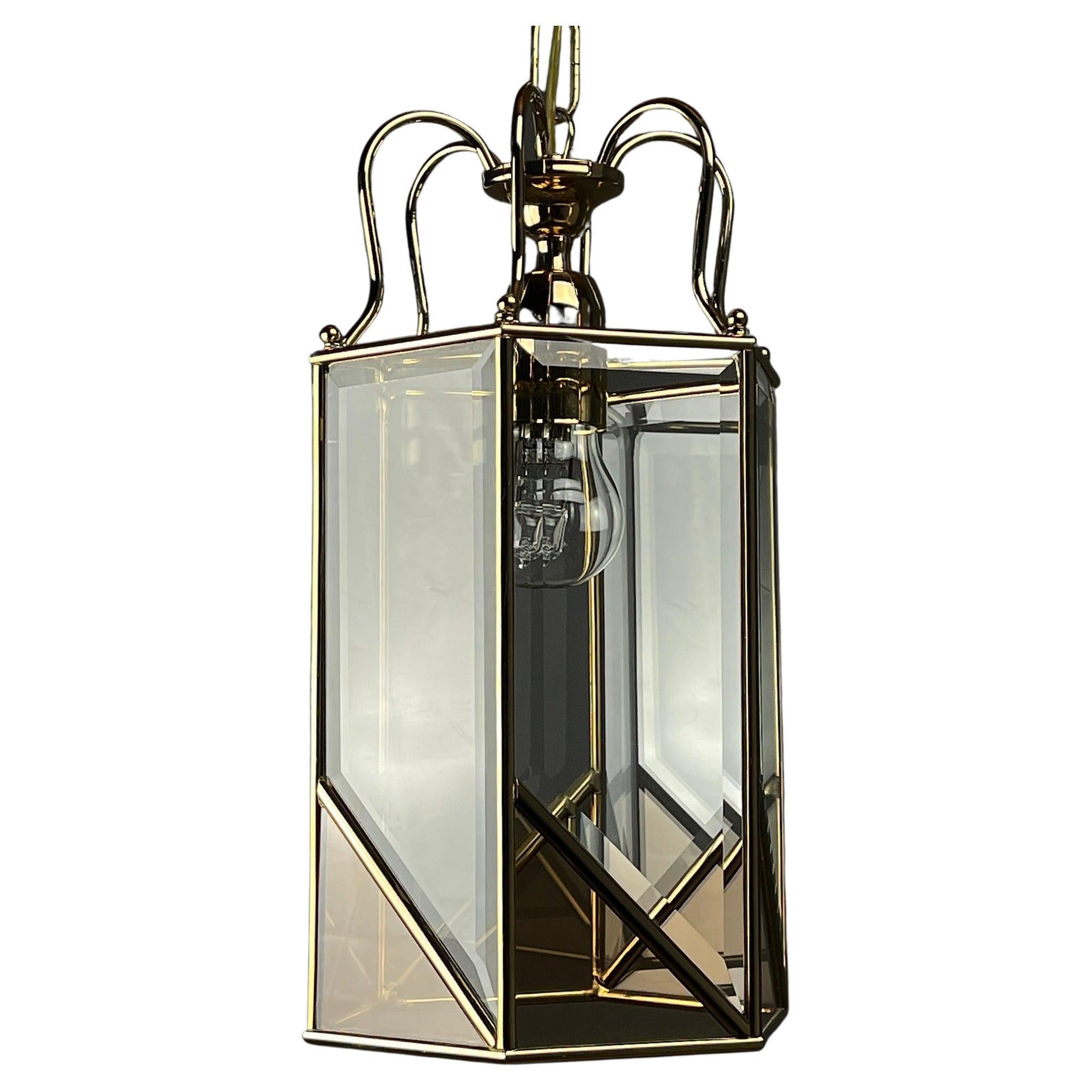 Vintage Pendant Lamp Italy '60s Brass Polished Glass For Sale