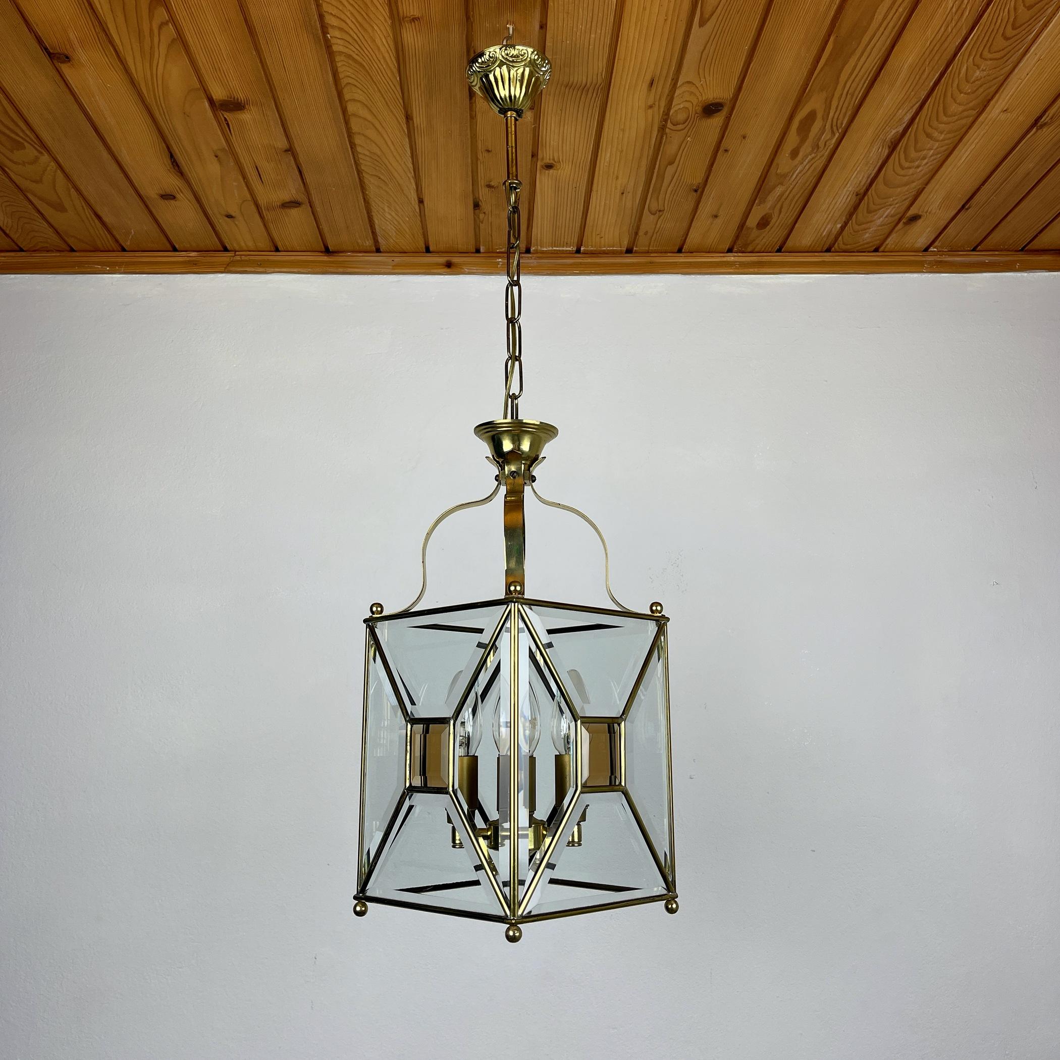 Vintage pendant lamp Italy '60s Brass Polished Glass Retro lighting Mid-century  For Sale 4