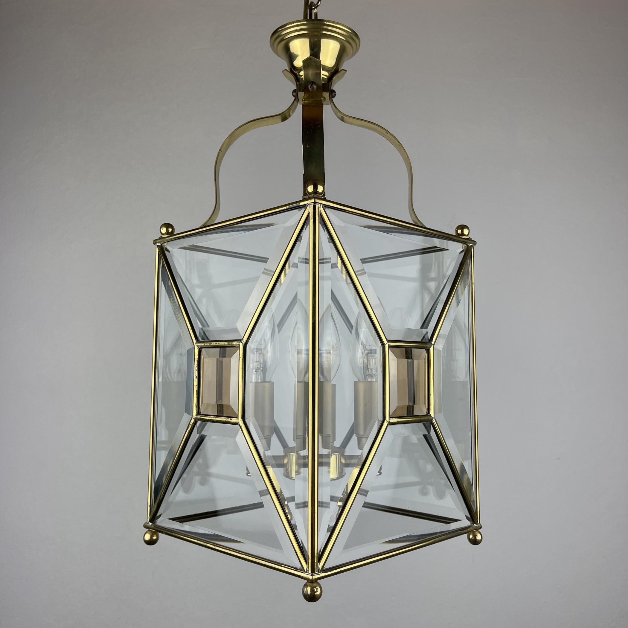 Vintage pendant lamp Italy '60s Brass Polished Glass Retro lighting Mid-century  For Sale 6