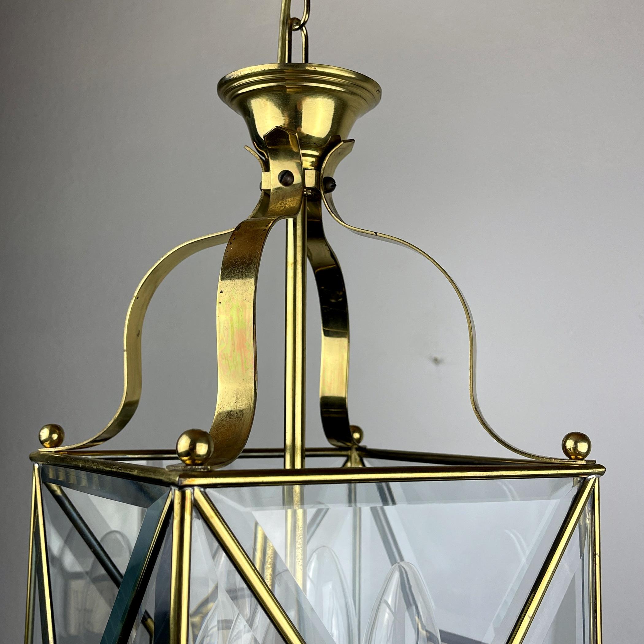 Vintage pendant lamp Italy '60s Brass Polished Glass Retro lighting Mid-century  For Sale 7