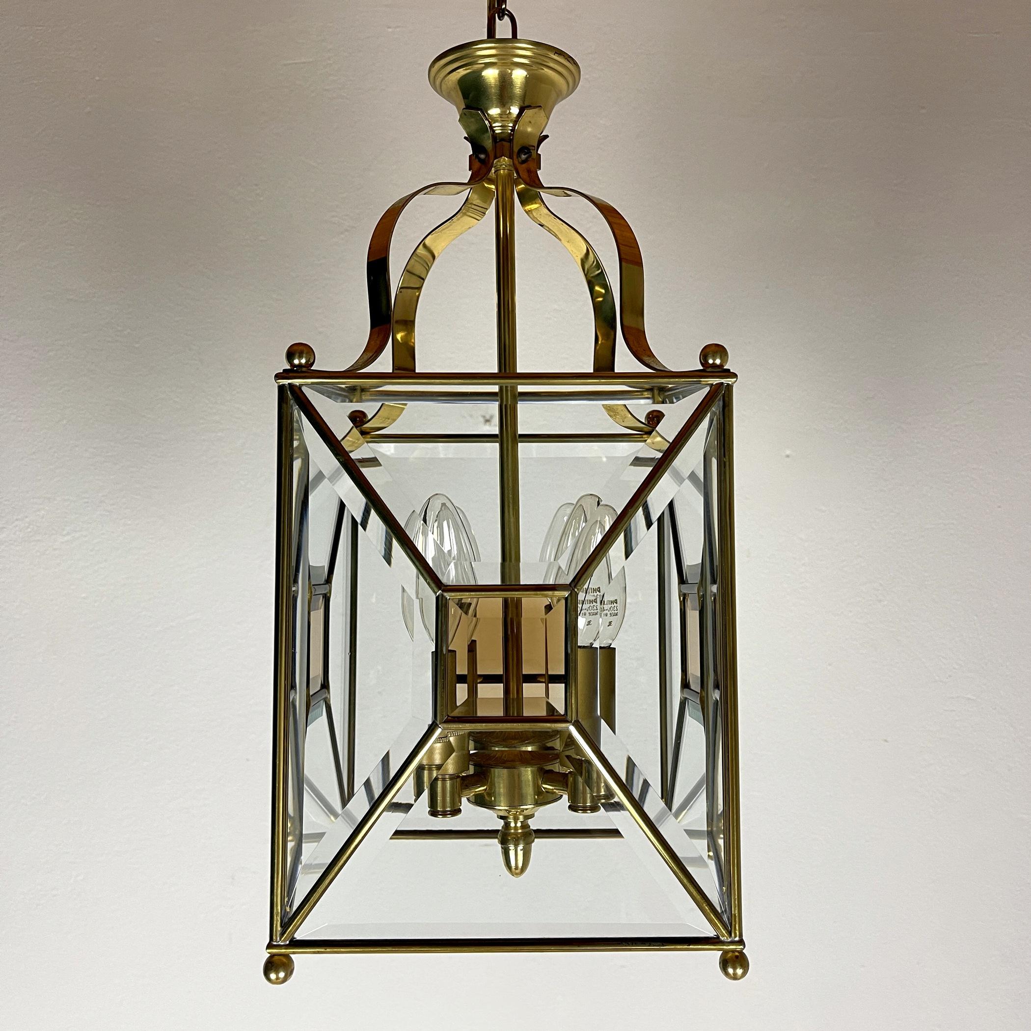 Mid-Century Modern Vintage pendant lamp Italy '60s Brass Polished Glass Retro lighting Mid-century  For Sale