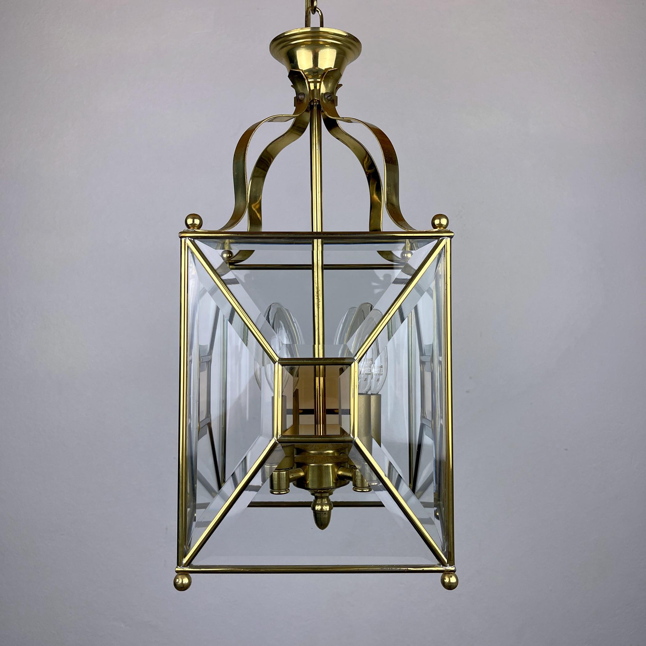 Italian Vintage pendant lamp Italy '60s Brass Polished Glass Retro lighting Mid-century  For Sale