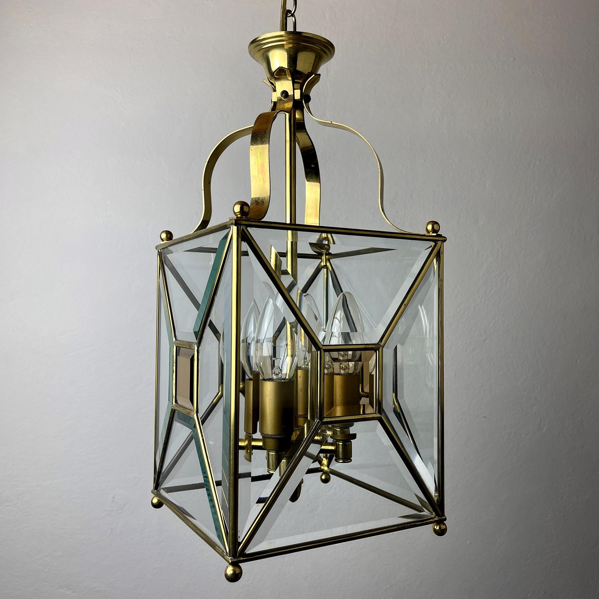Vintage pendant lamp Italy '60s Brass Polished Glass Retro lighting Mid-century  For Sale 3