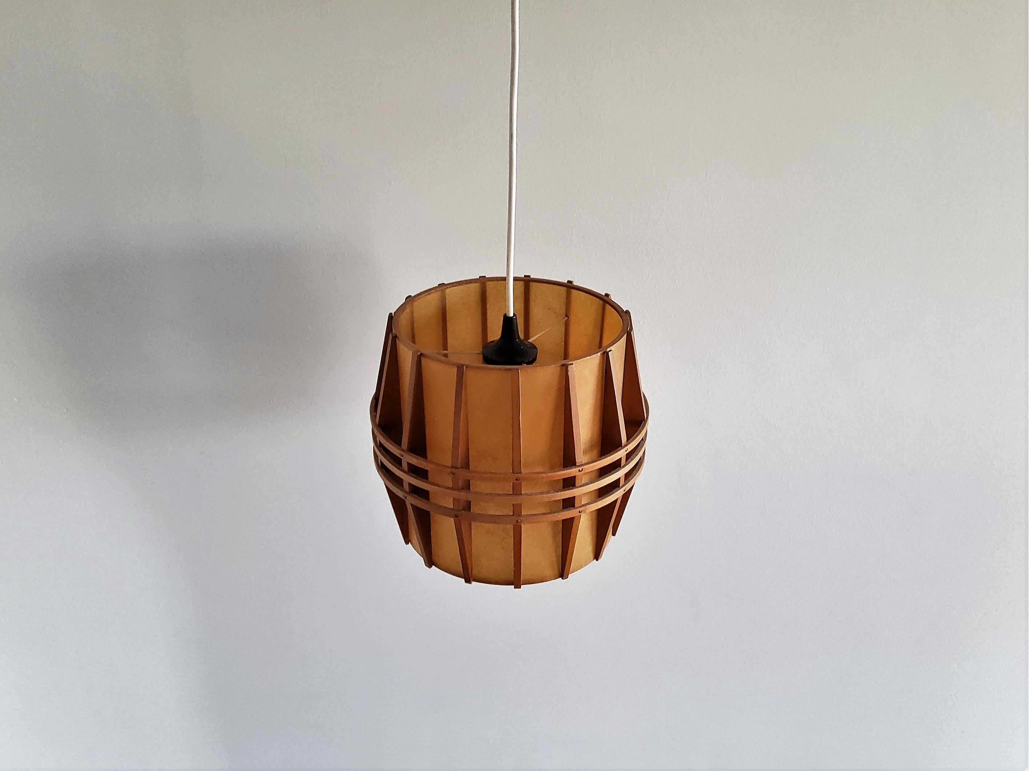 Mid-Century Modern Vintage Pendant Lamp with Wooden Details, 1960's