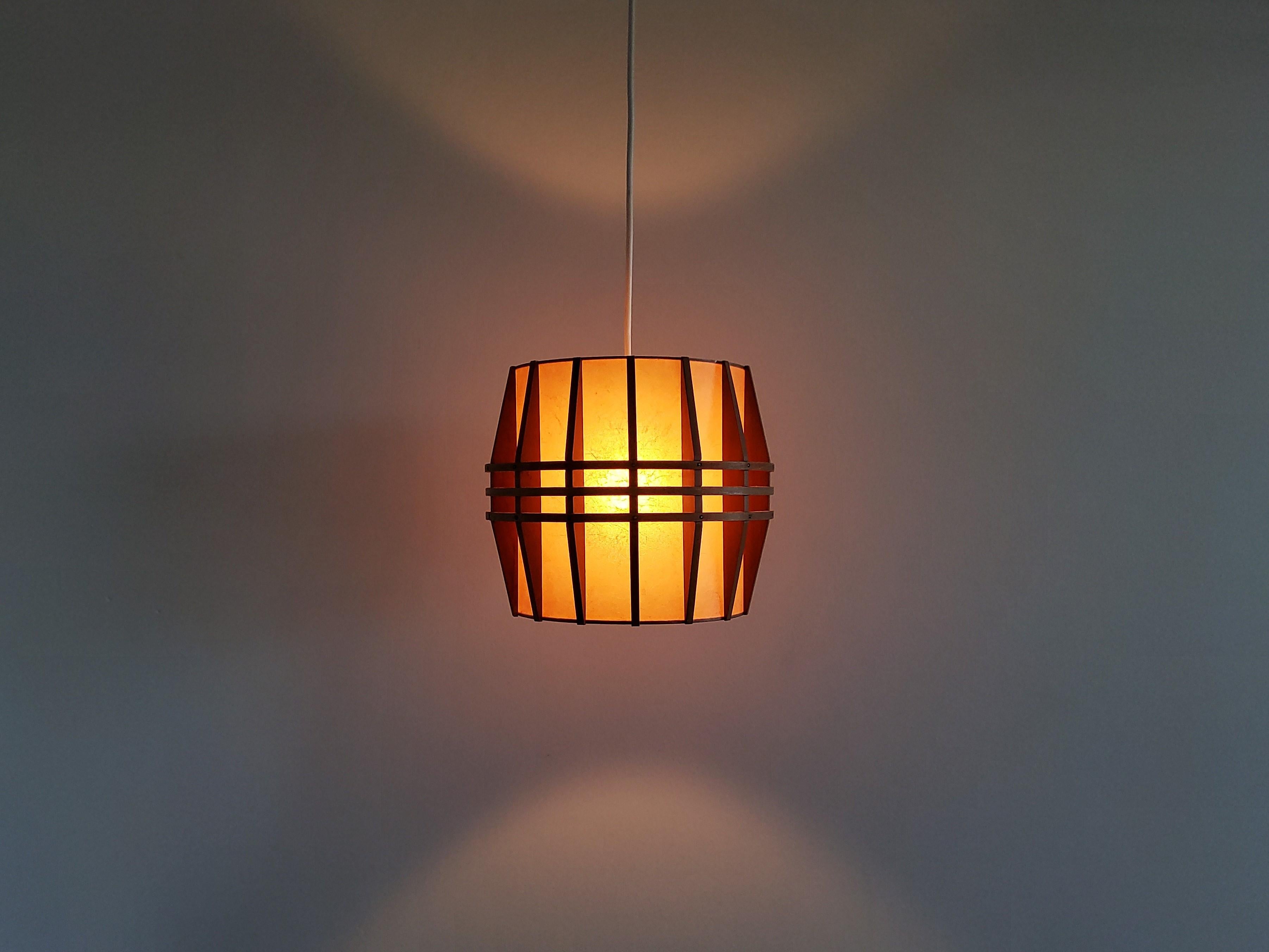 Vintage Pendant Lamp with Wooden Details, 1960's In Good Condition In Steenwijk, NL