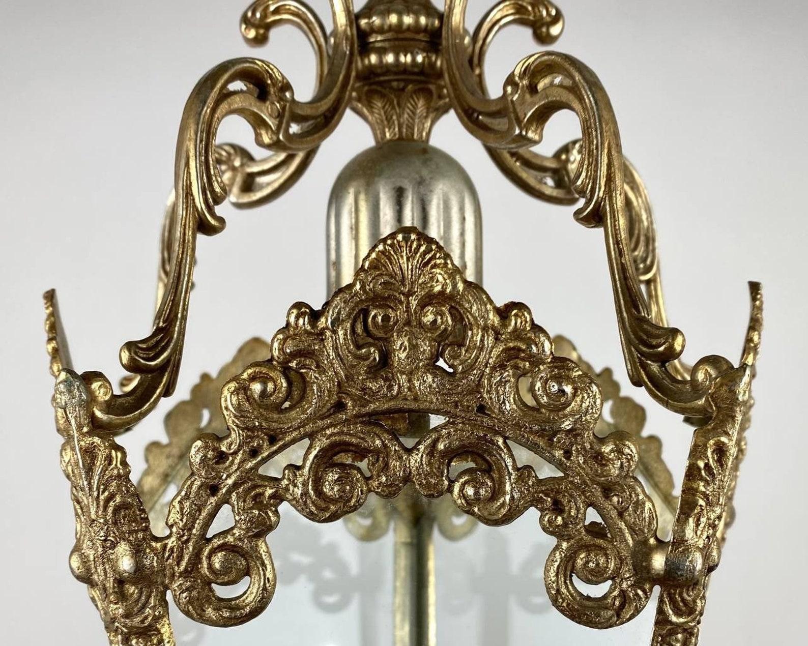 Metal Vintage Pendant Lantern/ Chandelier With 5 Glass Panels