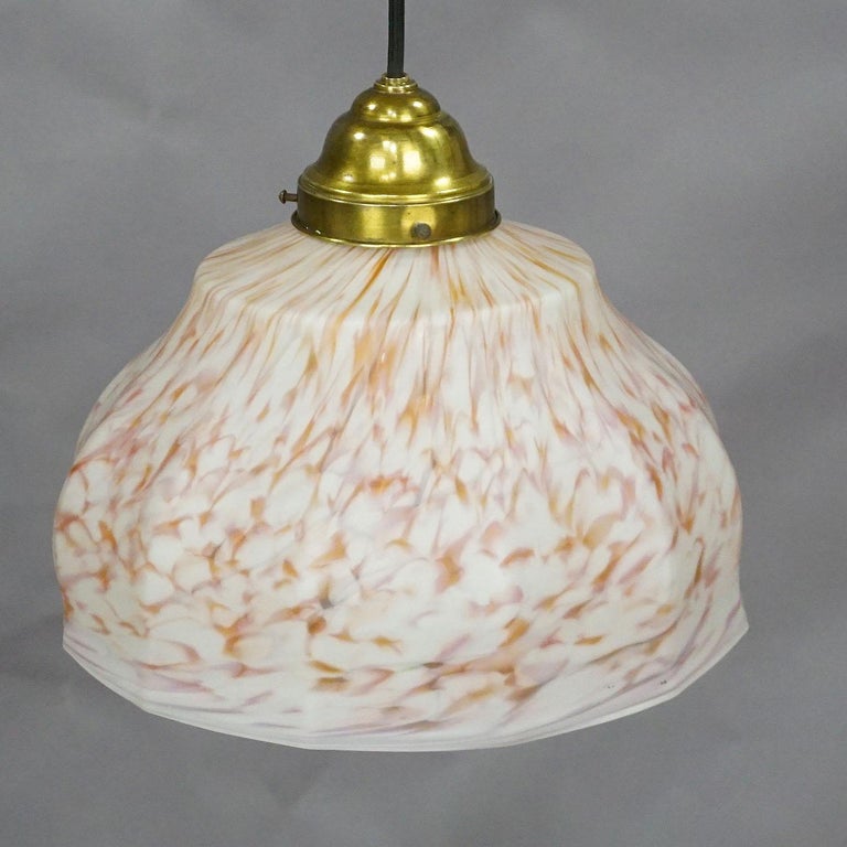 Bauhaus Vintage Pendant Light with White and Antique Pink Glass Shade, circa 1950 For Sale