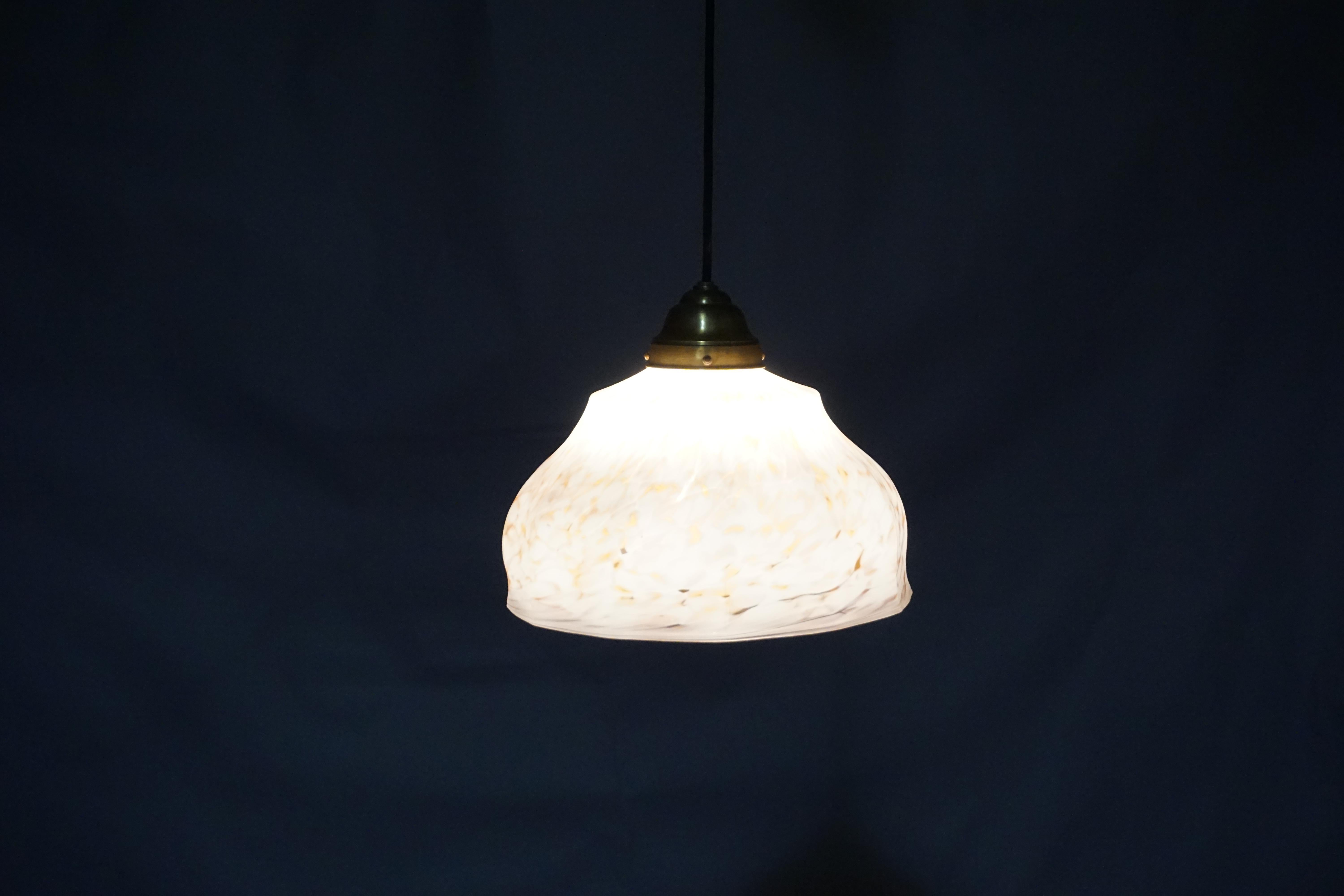 Vintage Pendant Light with White and Antique Pink Glass Shade, circa 1950 In Good Condition For Sale In Berghuelen, DE