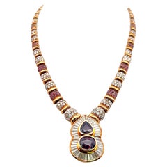 Vintage Pendant Necklace in 18K YG with 13 Carat Diamonds and 9 Carat Ruby